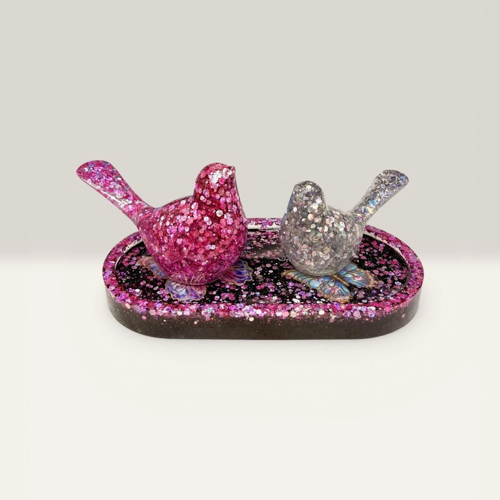Handmade Butterfly Epoxy Resin Trinket Tray • Pink Glitter Jewelry Dish