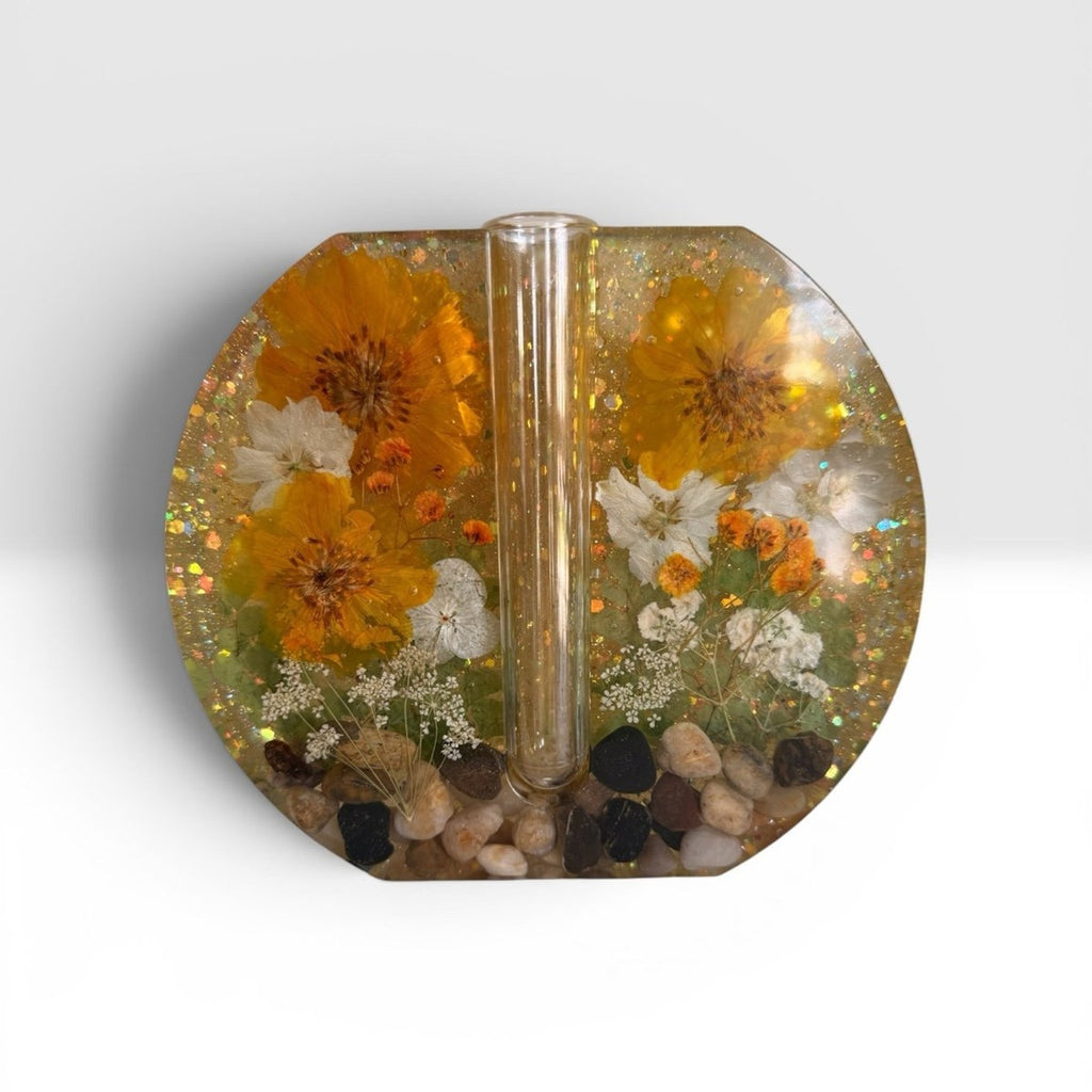 Handmade Pressed Flower Resin Vase | Wildflower Decor | Nature-Inspired Home Acc
