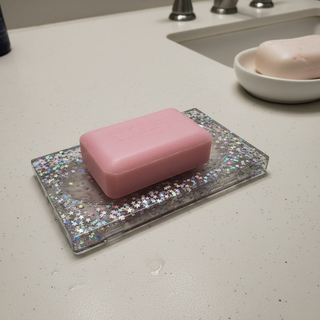 Handcrafted Glitter Resin Soap Dish | Glam Bathroom Decor Tray