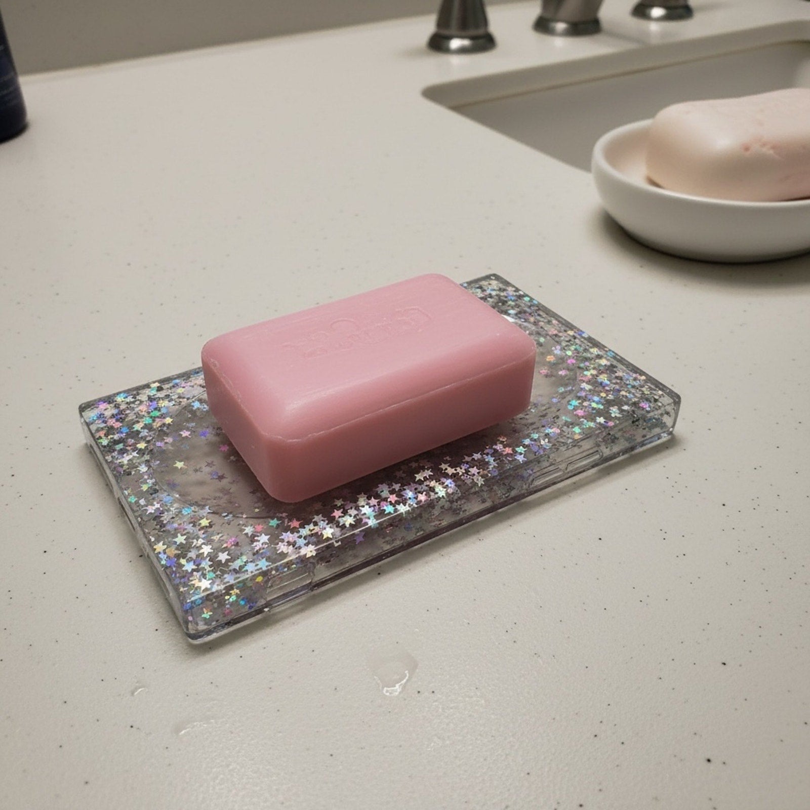 Handcrafted Glitter Resin Soap Dish | Glam Bathroom Decor Tray