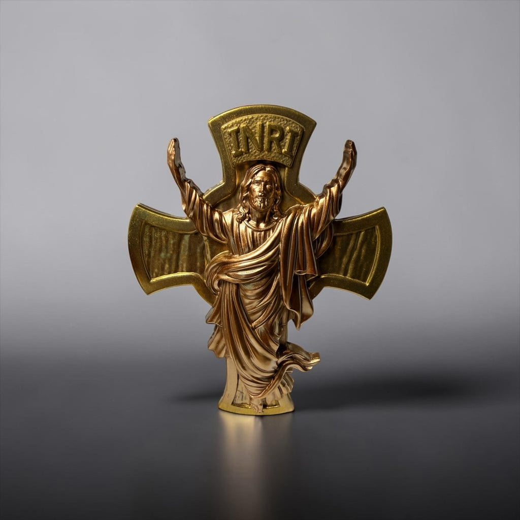 Catholic Cross Wall Decor Metallic Gold Copper Jesus  Home Gift Eco Resin