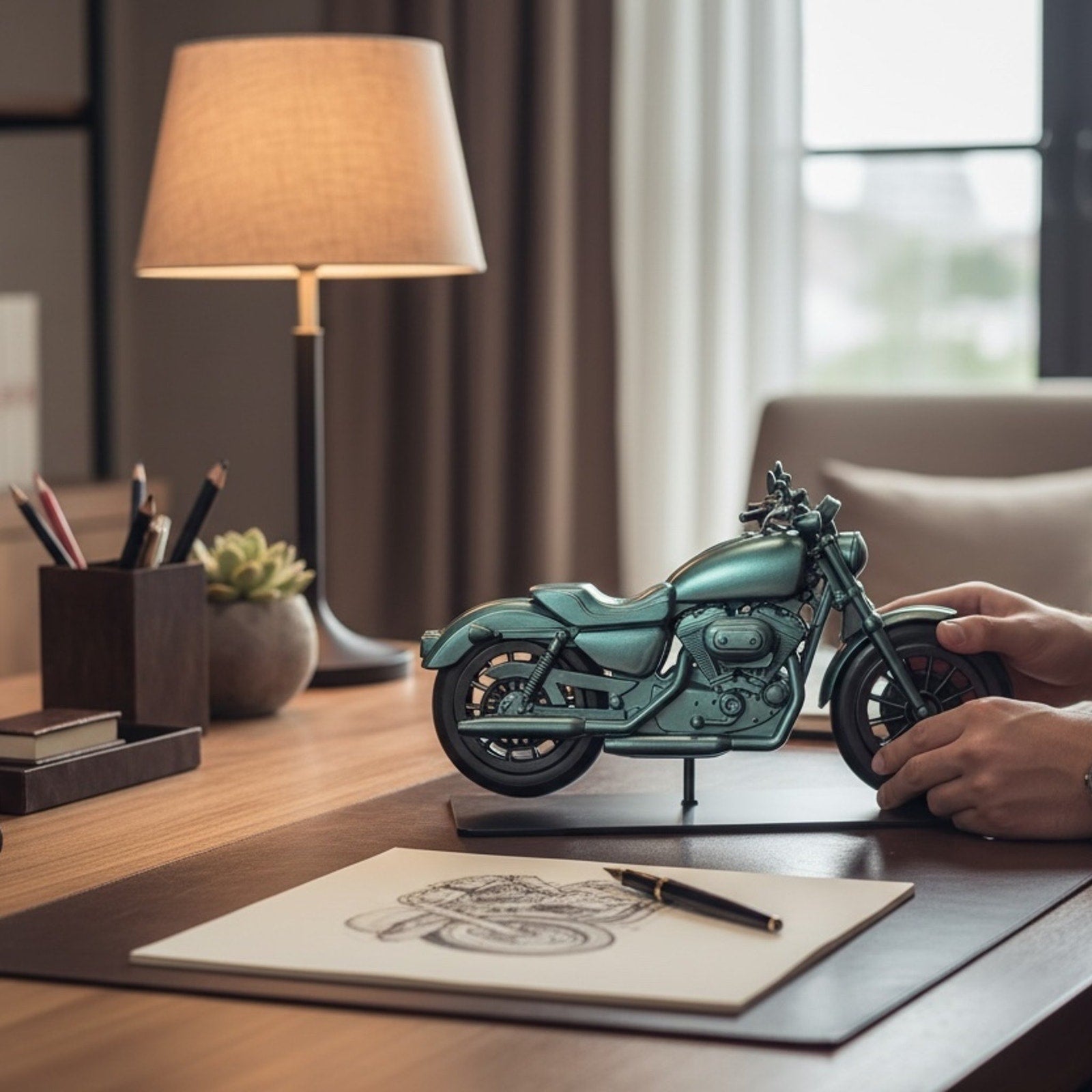 Motorcycle Decor | Industrial Biker Style Display Handcrafted Resin Gift Desk