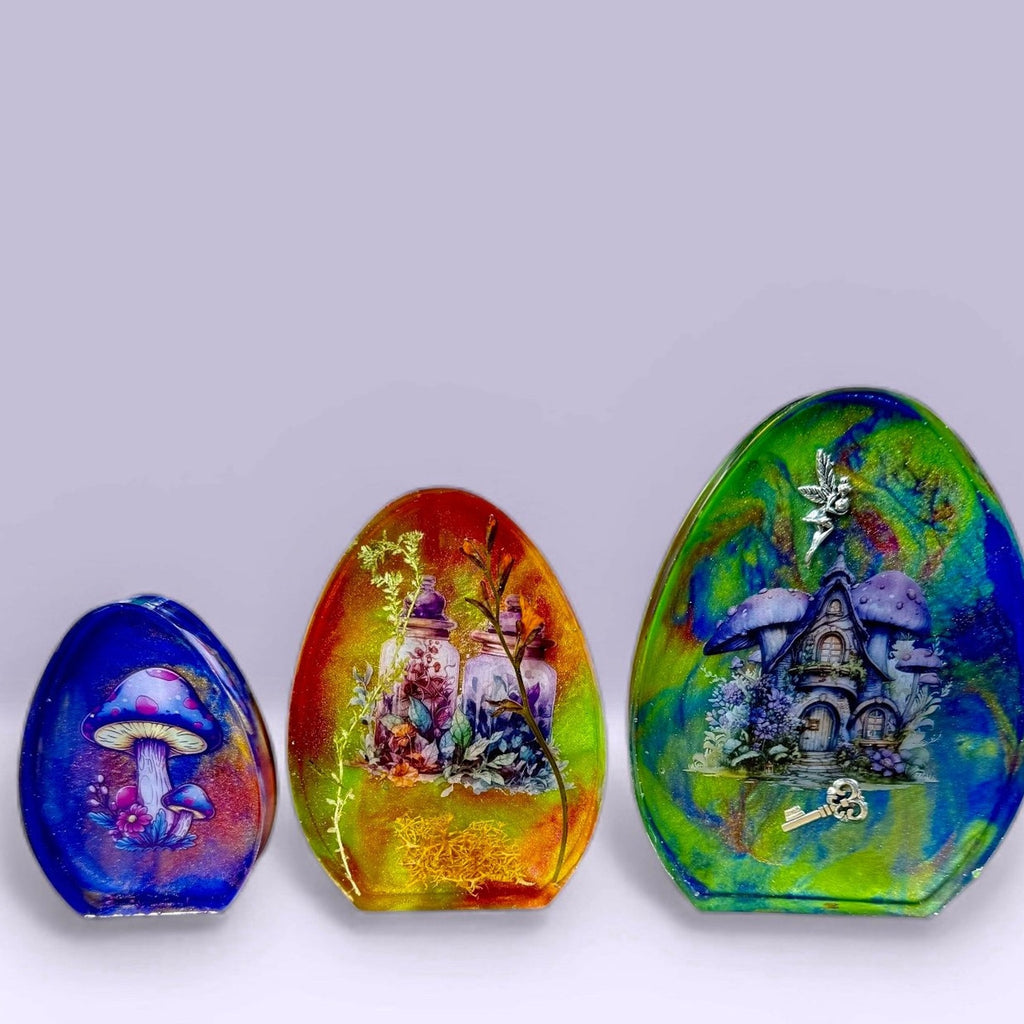 Handcrafted Resin Egg Art Set of 3 Enchanted Story Spring ChiliBeanCollection