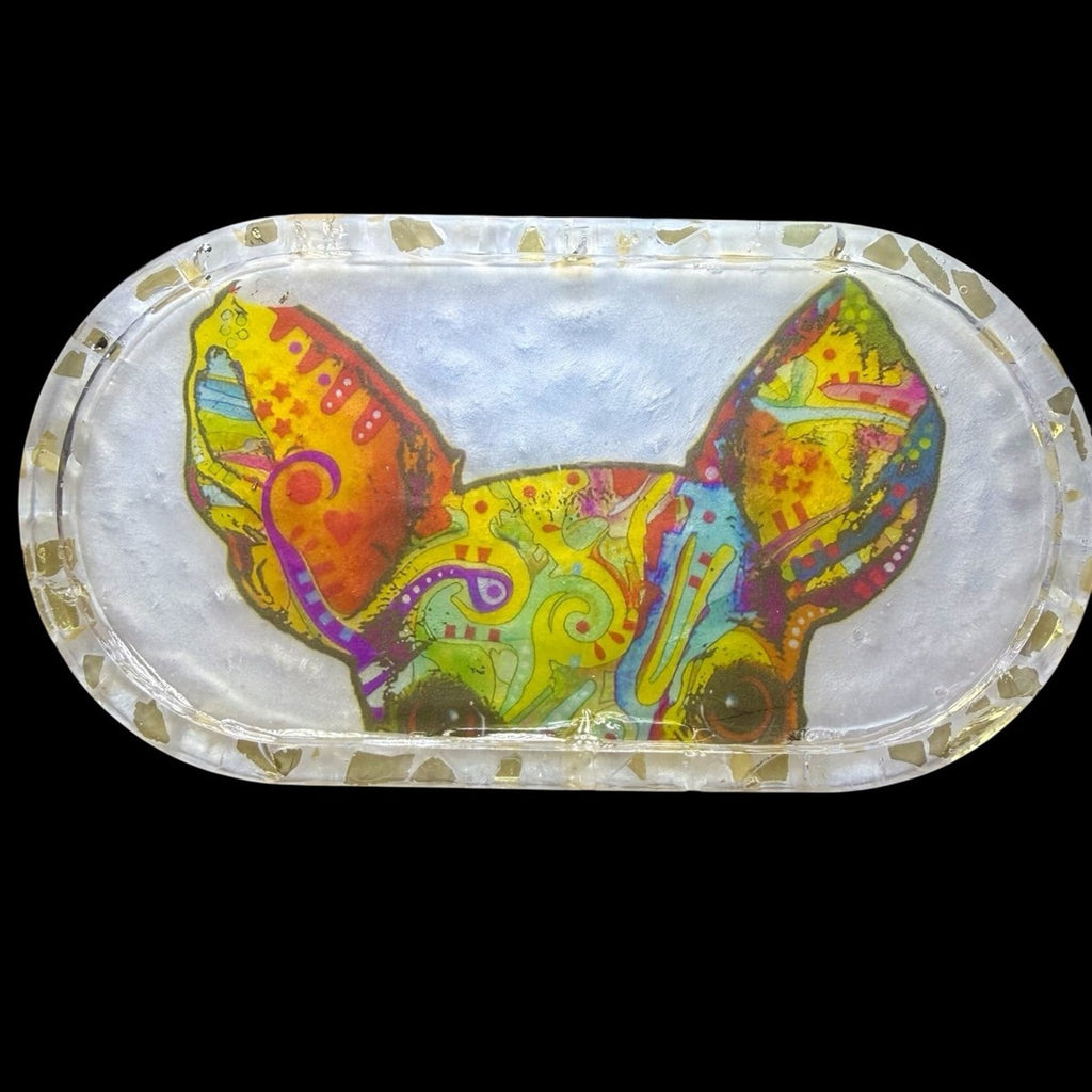 Handmade Epoxy Resin Dog Trinket Dish Jewelry Tray  Chihuahua Lover Gift Boho