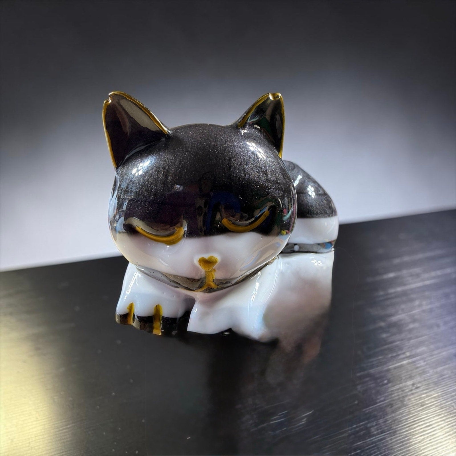 Handcrafted Sleeping Cat Candle Holder | Resin Cat Decor Catchall Cat Lover