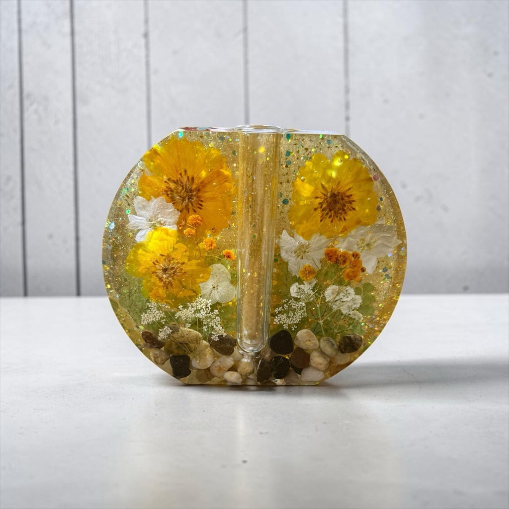 Handmade Pressed Flower Resin Vase | Wildflower Decor | Nature-Inspired Home Acc