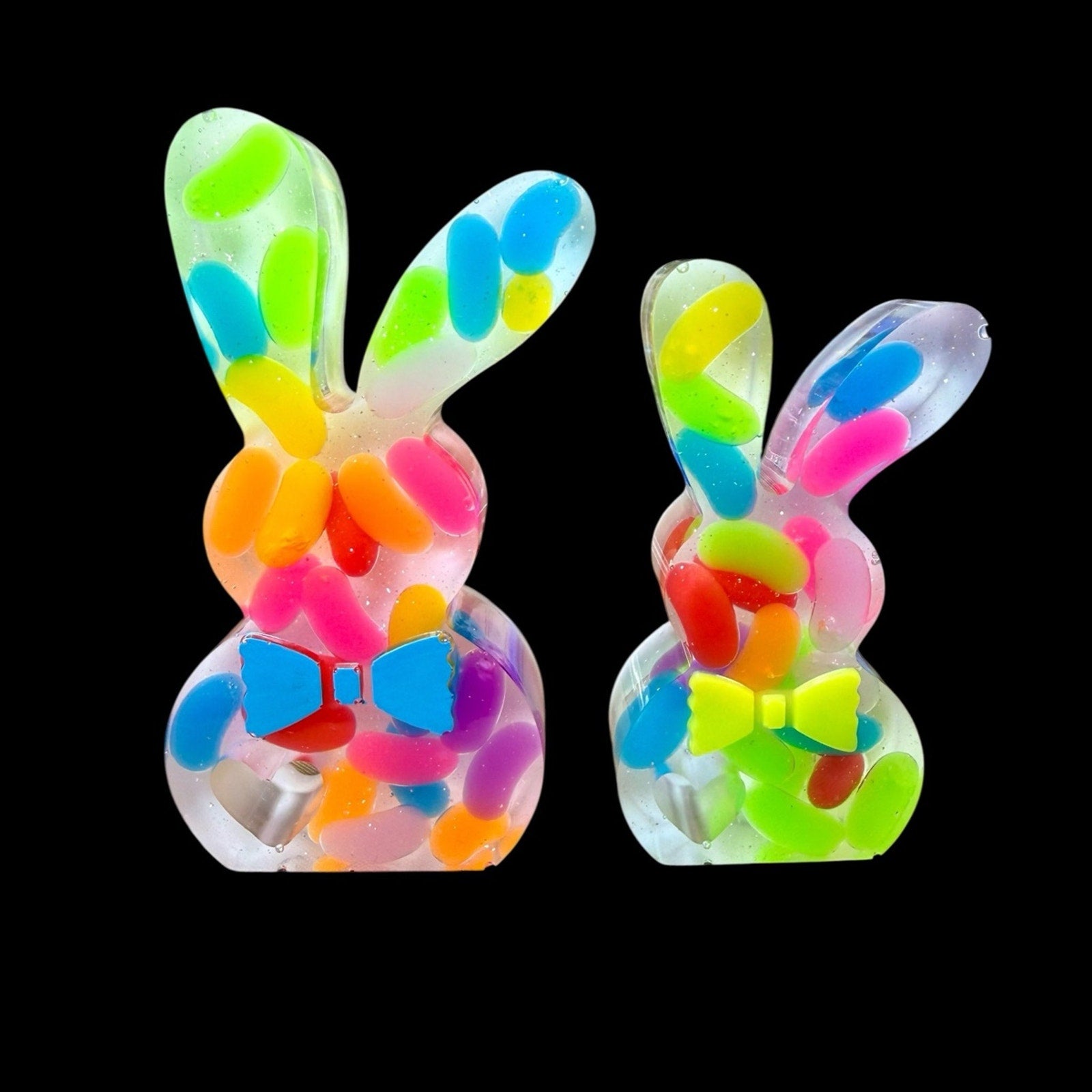 Handmade Resin Bunny Set Colorful Jellybean Easter Decor Shelf Sitter Boho Decor