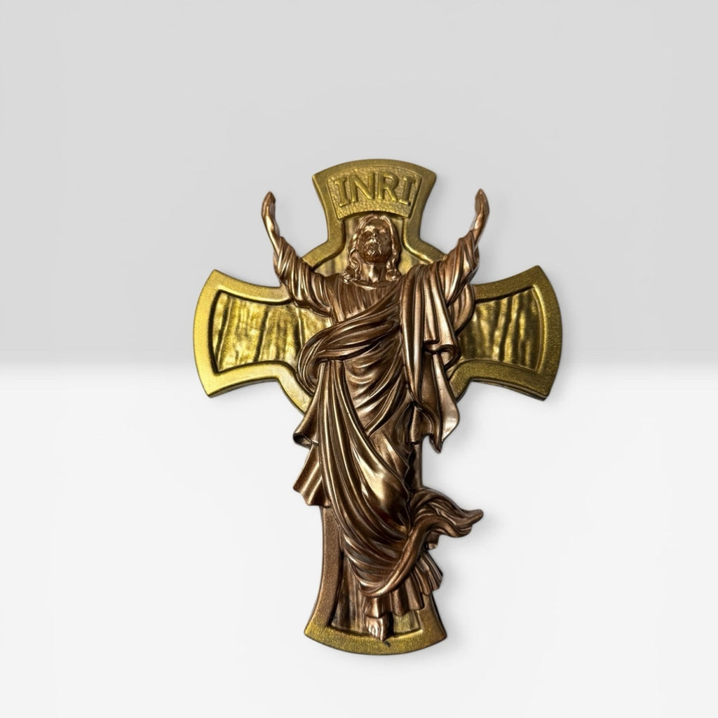 Catholic Cross Wall Decor Metallic Gold Copper Jesus  Home Gift Eco Resin