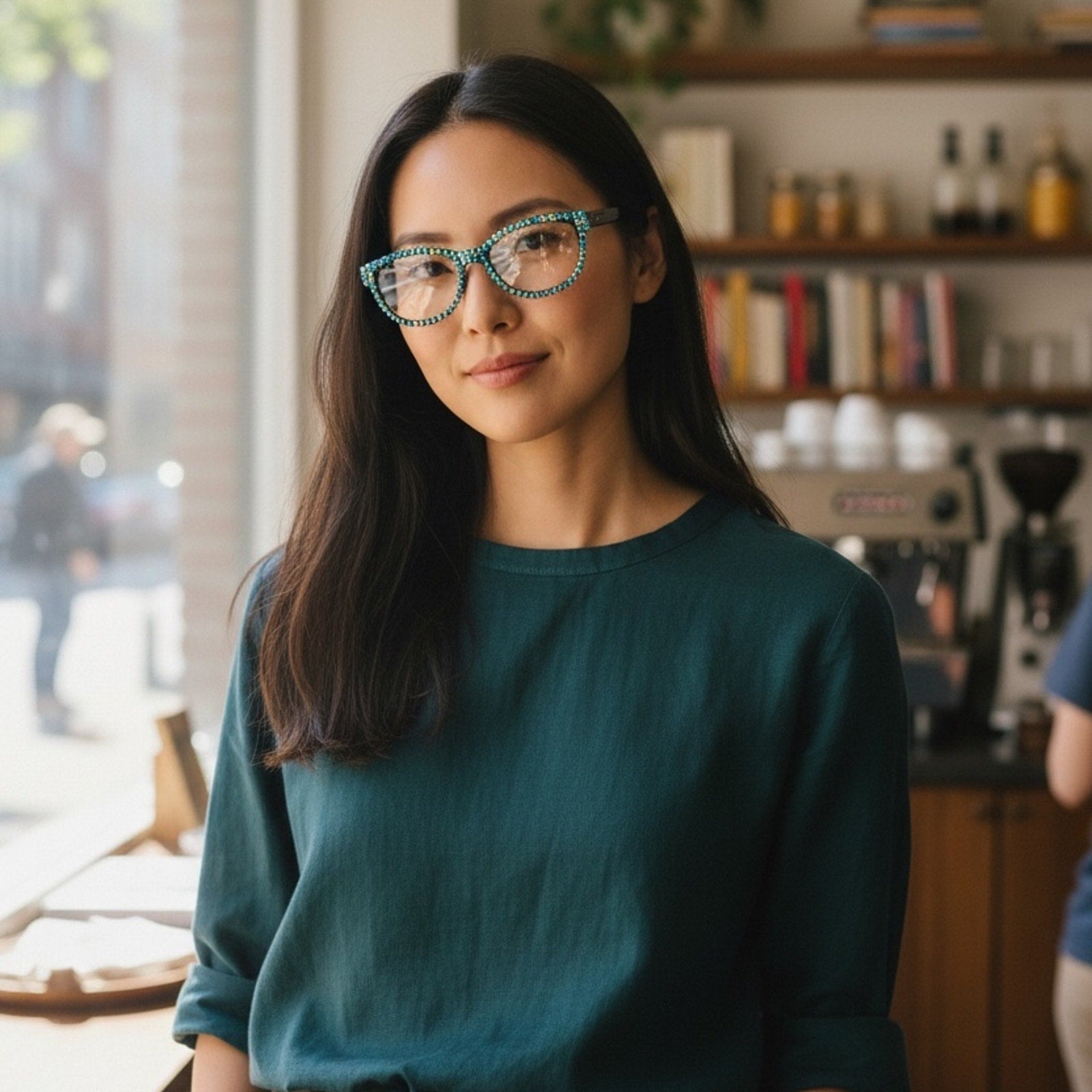 Hand Finished Electric Aura Bling Reading Glasses Blue/Green Rhinestone  2.75