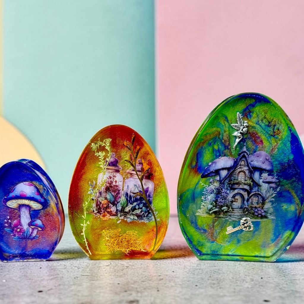 Handcrafted Resin Egg Art Set of 3 Enchanted Story Spring ChiliBeanCollection