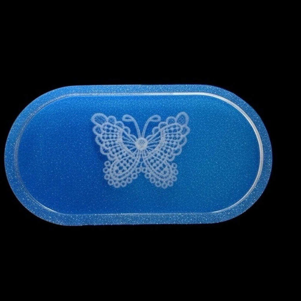 Handmade Real Lace Butterfly Trinket Tray Epoxy Resin Jewelry Dish Catchall