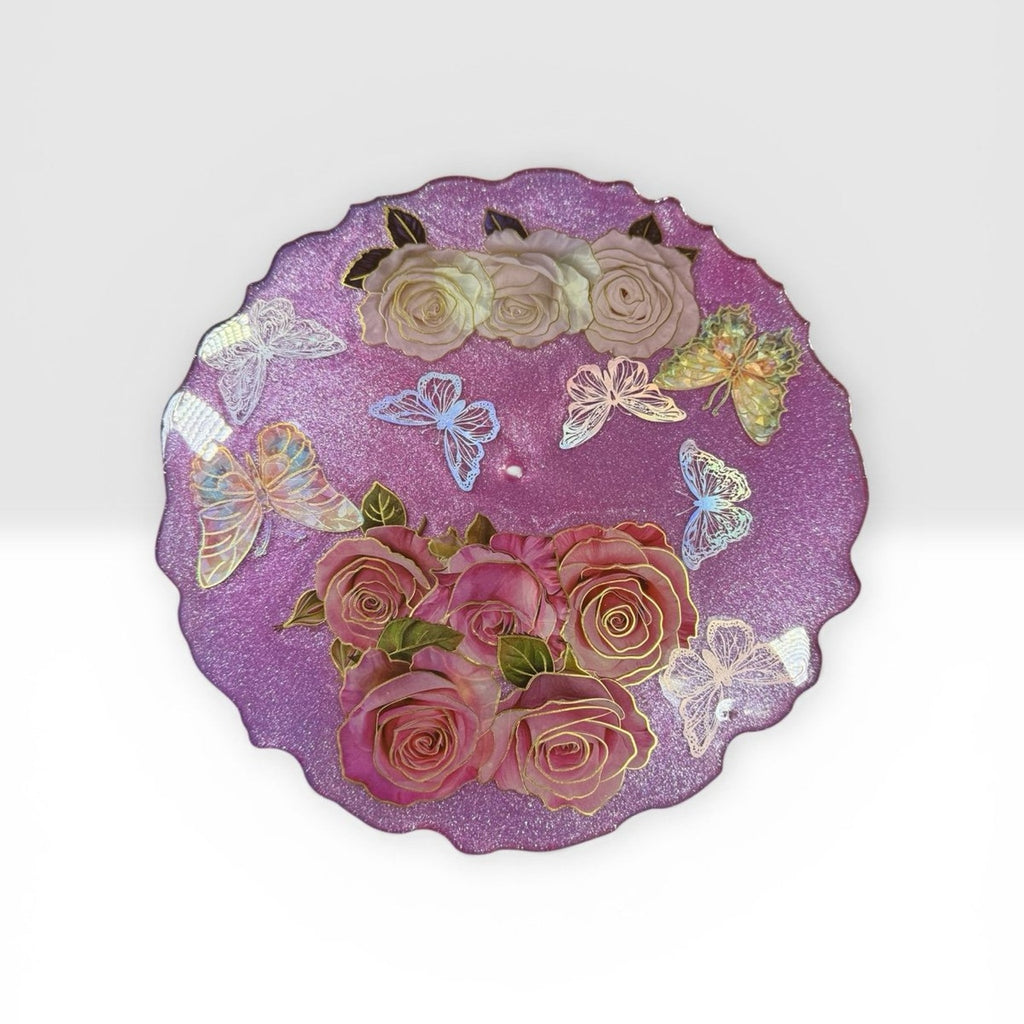 Handcrafted Epoxy Resin 3 Tier Tray Floral Butterfly Gold Stand Dessert Display