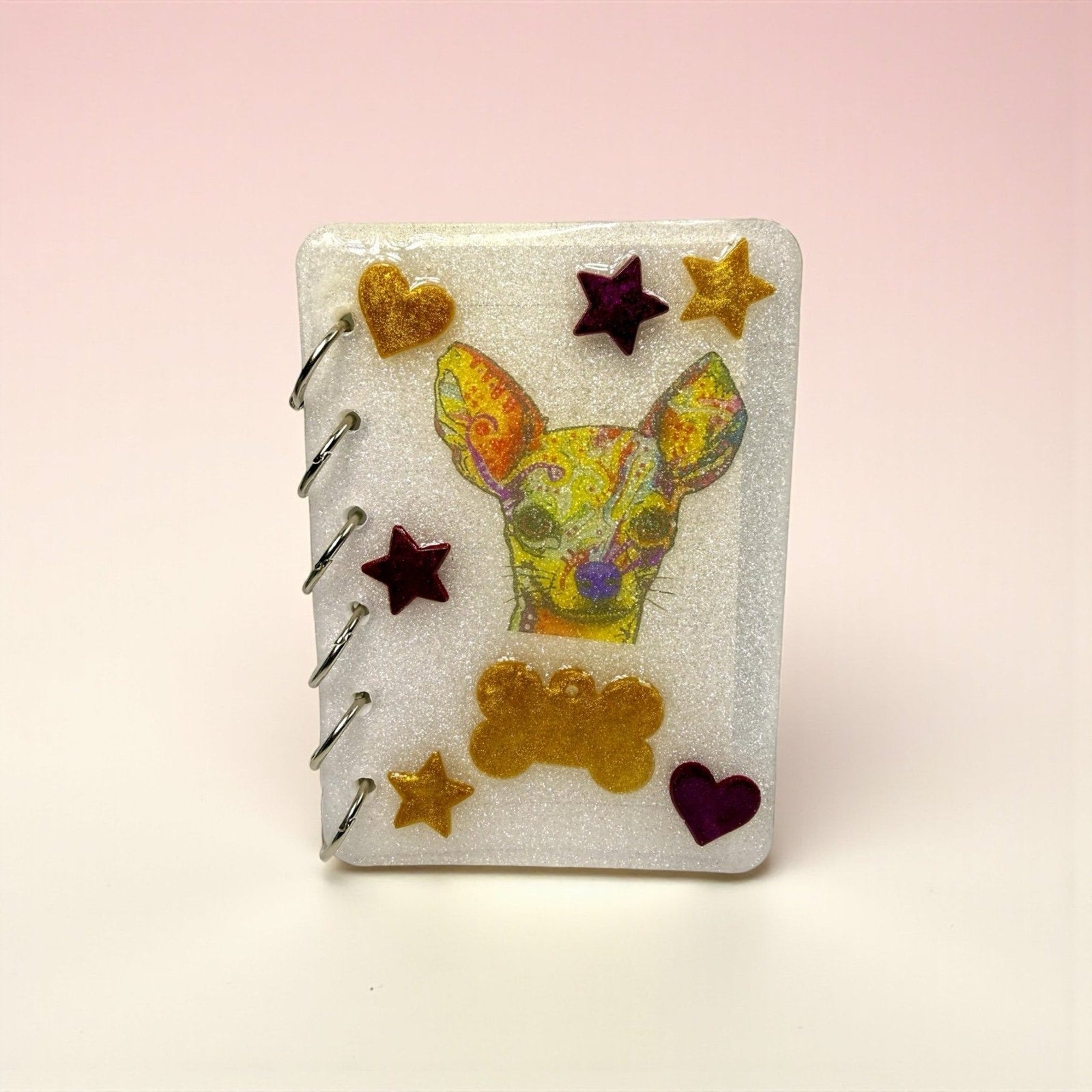 Dog Lover Epoxy Resin Notebook A7 Handmade Pet Journal Chihuahua Lover Gift