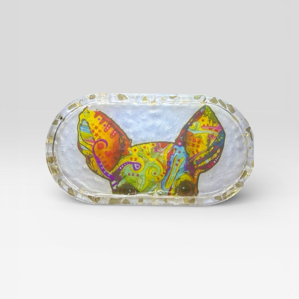 Handmade Epoxy Resin Dog Trinket Dish Jewelry Tray  Chihuahua Lover Gift Boho