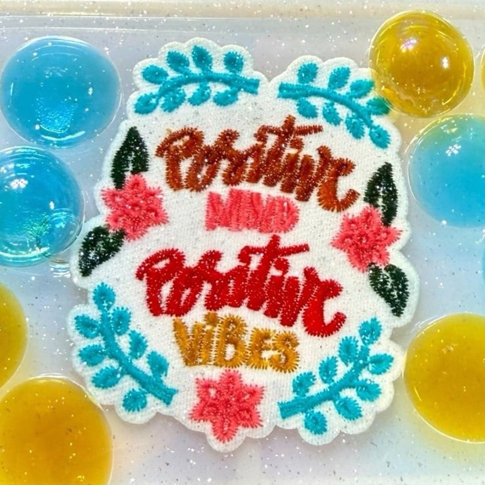 Positive Vibes Resin Trinket Tray Key Dish Catchall Boho Decor with Glass Accent
