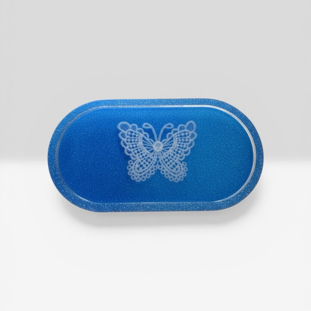 Handmade Real Lace Butterfly Trinket Tray Epoxy Resin Jewelry Dish Catchall