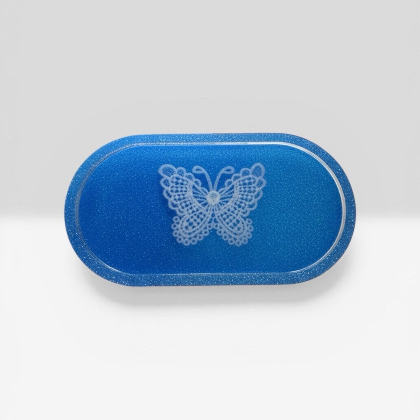 Handmade Real Lace Butterfly Trinket Tray Epoxy Resin Jewelry Dish Catchall