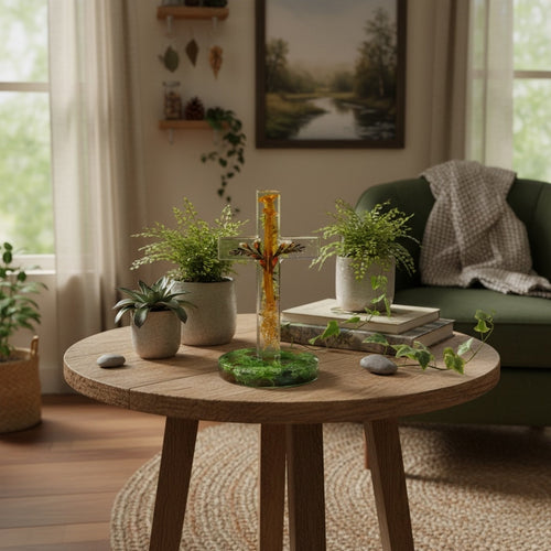 Freestanding Resin Cross w. Real Botanicals| Nature Inspired Cross with Base