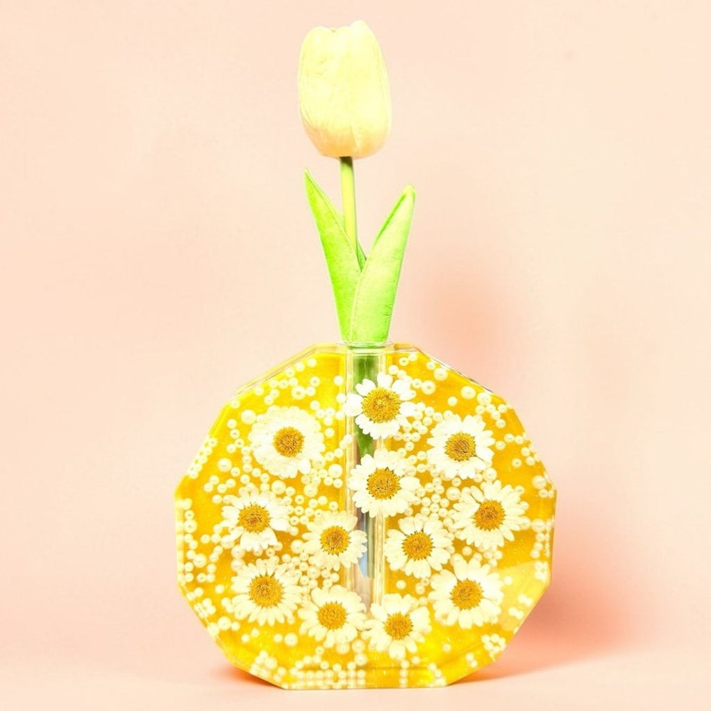 Handcrafted Epoxy Resin Daisy Bud Vase • Yellow Floral Mini Vase Decor