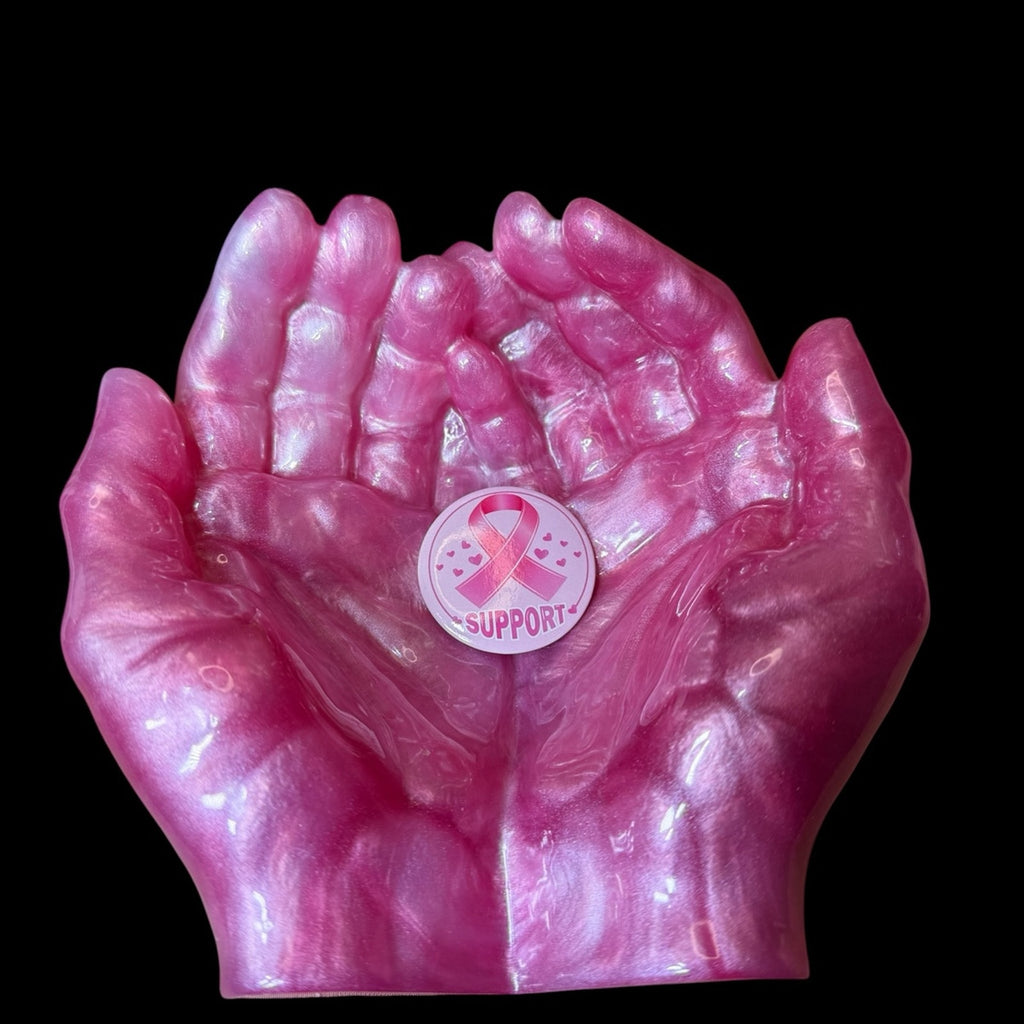 Held – Hope | Handmade Resin Hands Keepsake Dish | Pink Ribbon Jewelry Holder |
