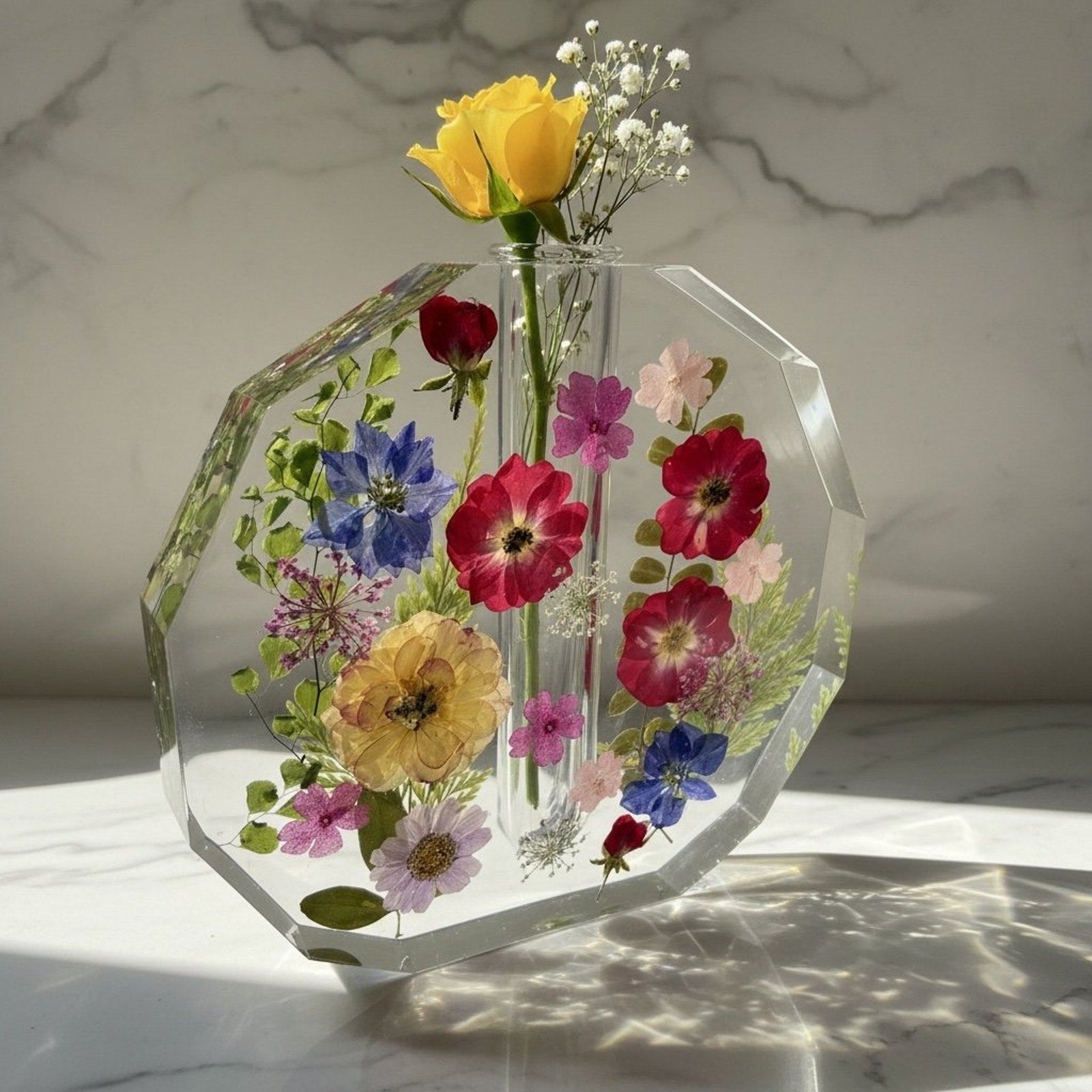 Handmade Forever Bloom Collection Epoxy Resin Test Tube Bud Vase Pressed Flowers