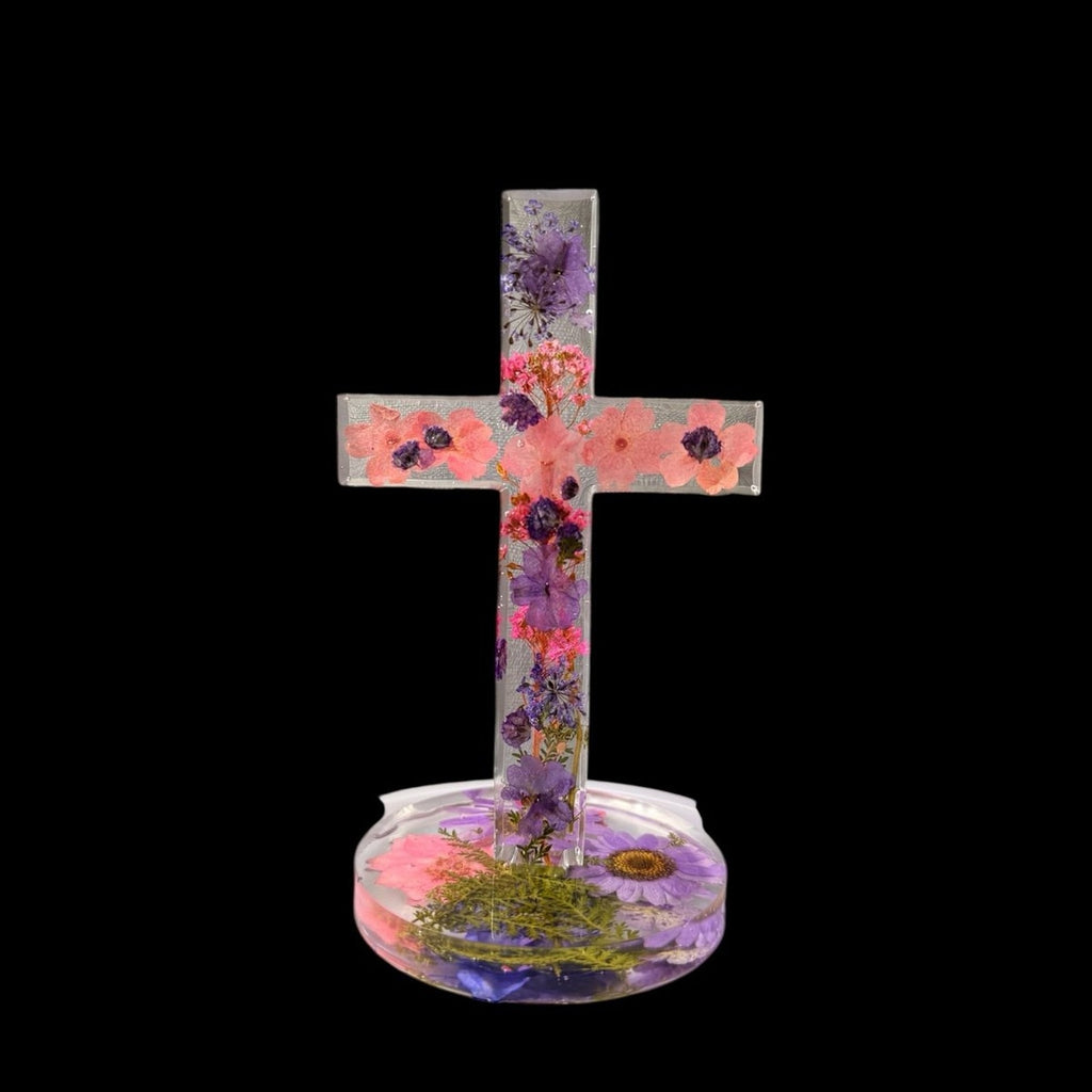 Handmade Floral Resin Cross w/ Pressed Flowers—Lenten Gift Handmade Faith Decor