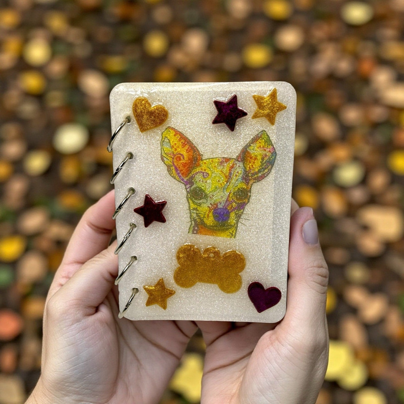 Dog Lover Epoxy Resin Notebook A7 Handmade Pet Journal Chihuahua Lover Gift
