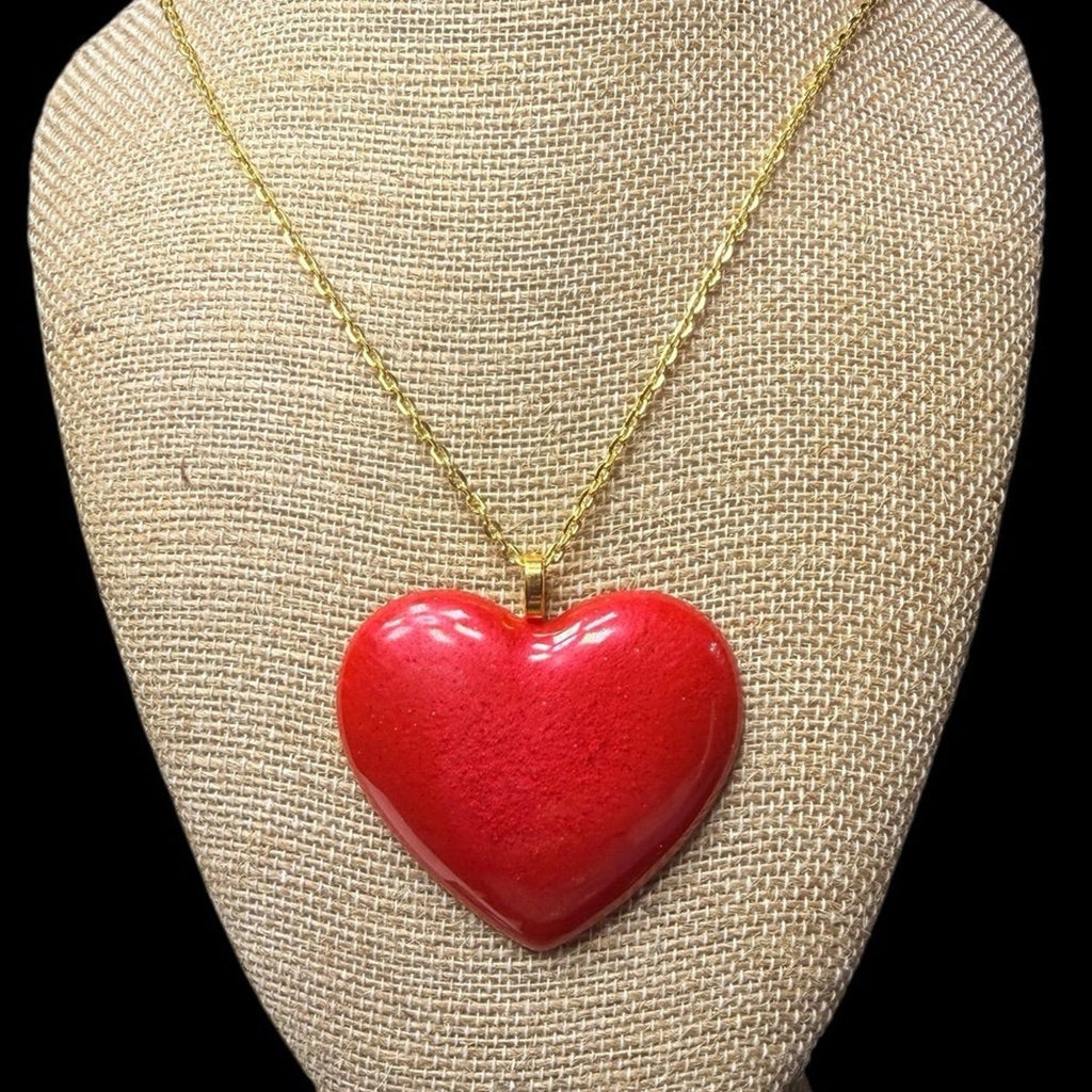 Resin Red Heart Pendant Necklace Handmade Jewelry Gift