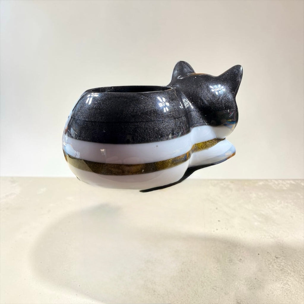 Handcrafted Sleeping Cat Candle Holder | Resin Cat Decor Catchall Cat Lover