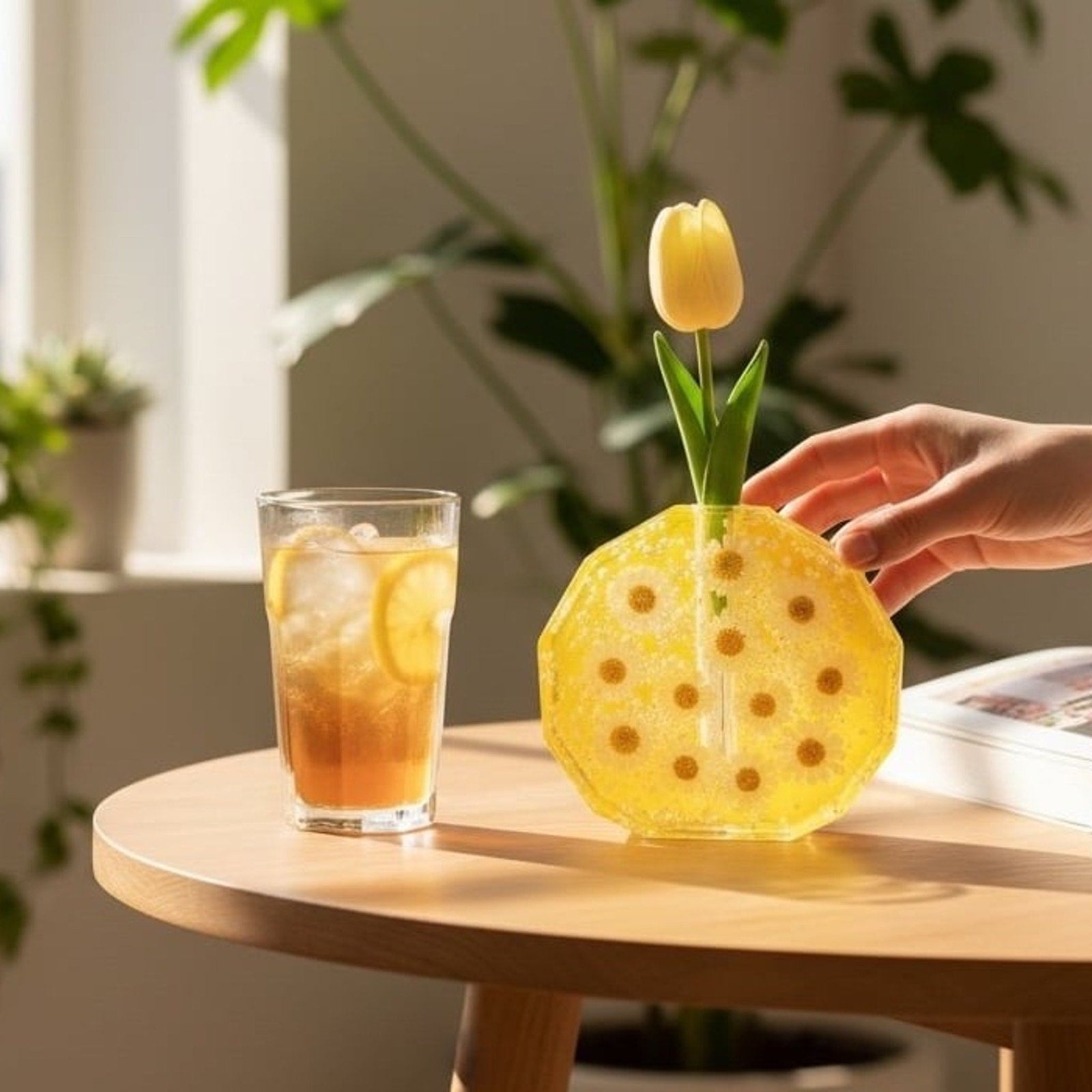 Handcrafted Epoxy Resin Daisy Bud Vase • Yellow Floral Mini Vase Decor