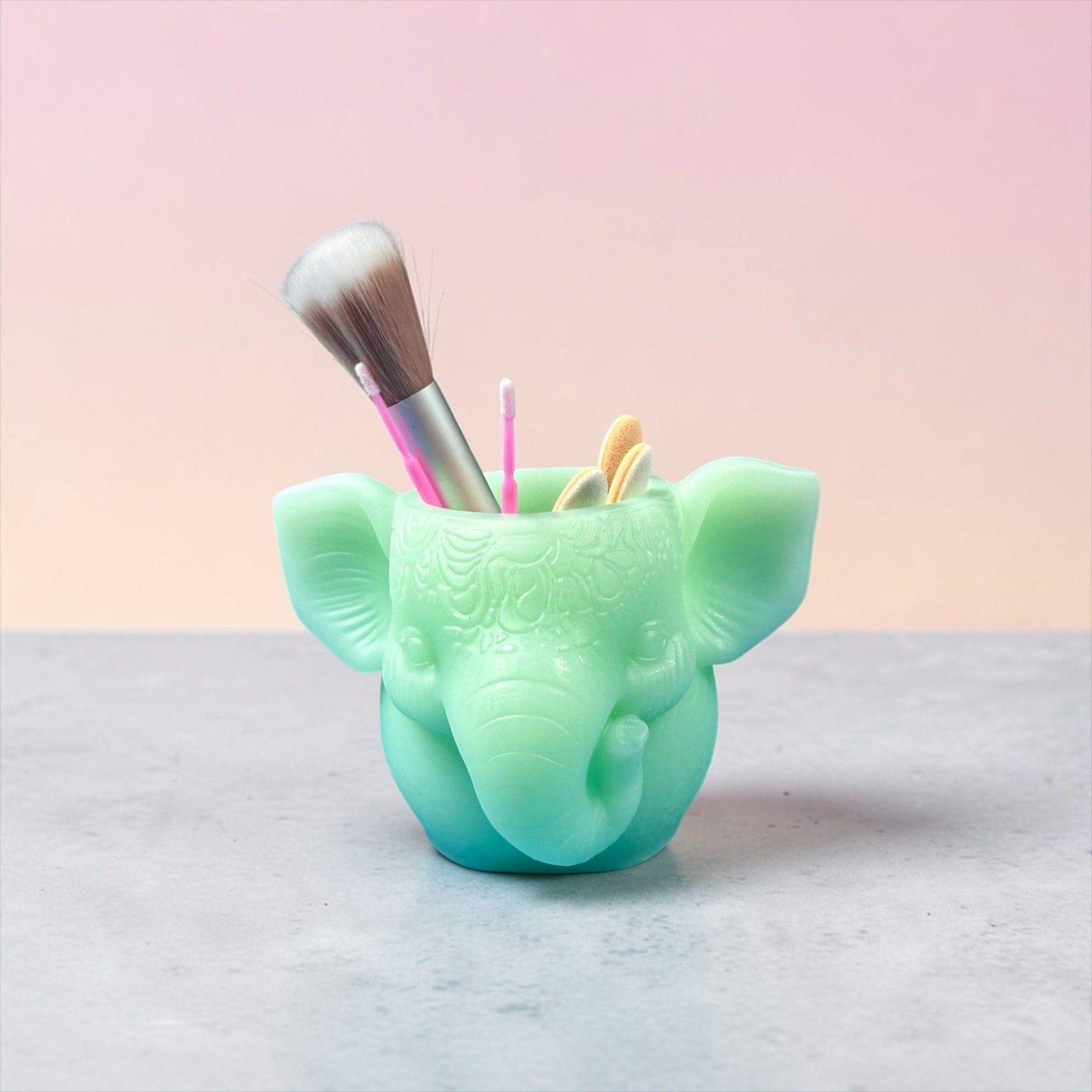 Handmade Epoxy Resin Elephant Organizer Holder Boho Desk Decor Cute Vanity Cup