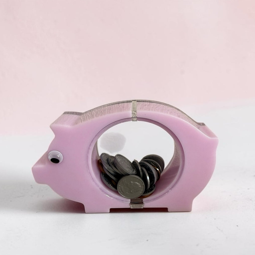Handmade Resin Piggy Coin Bank | Cute Pink Pig Coin Holder | Fun Savings Gift |