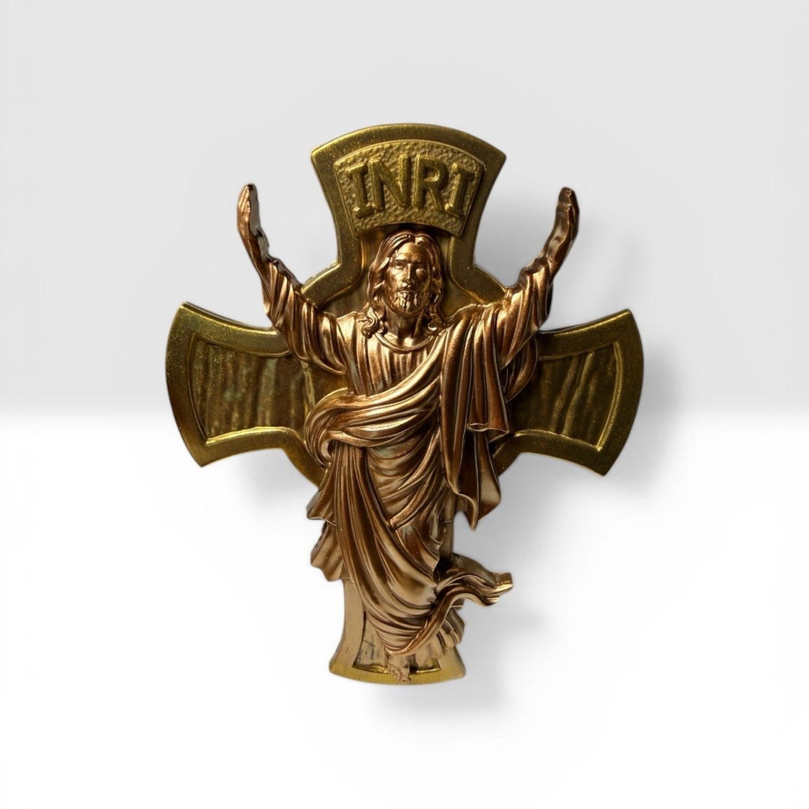 Catholic Cross Wall Decor Metallic Gold Copper Jesus  Home Gift Eco Resin