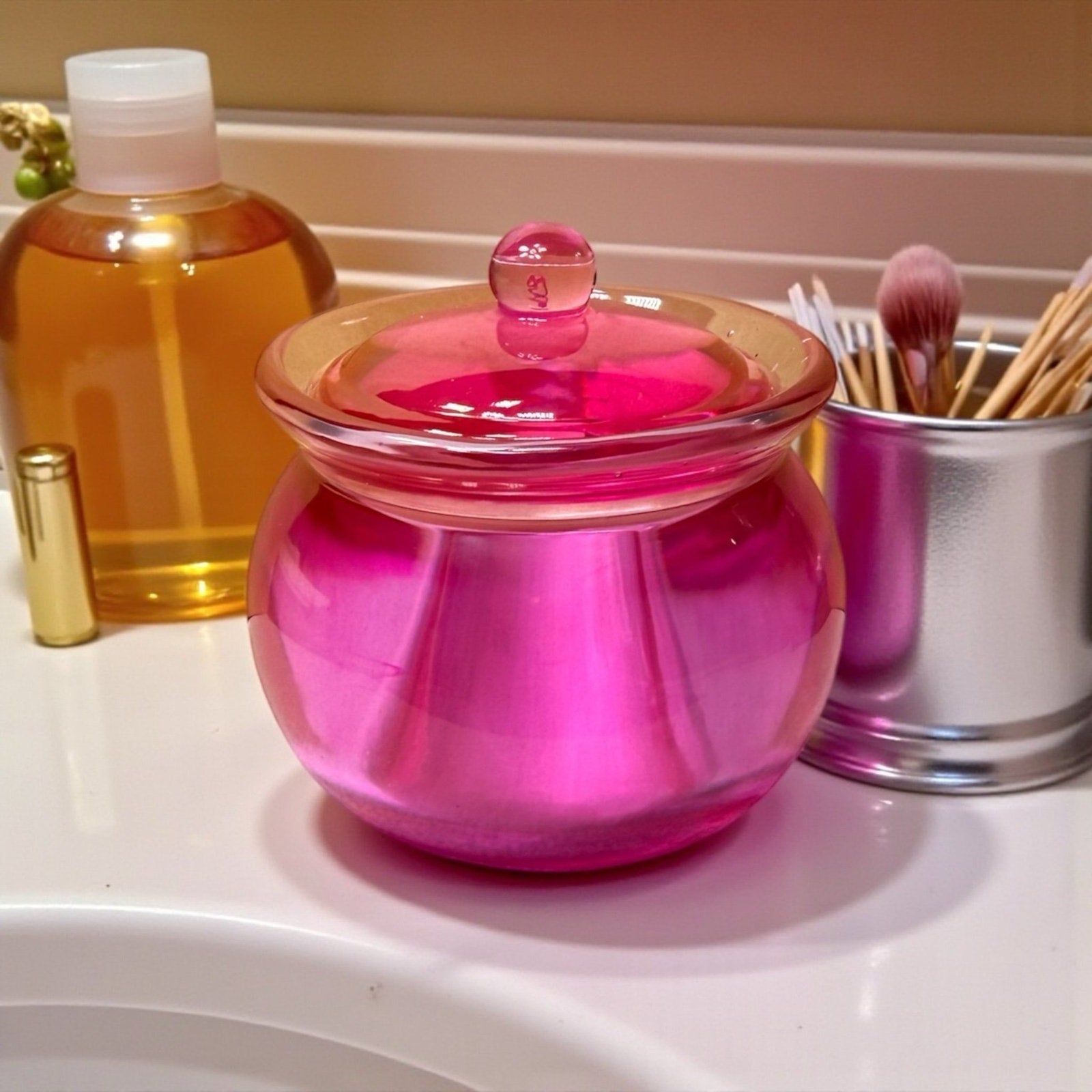 Handmade Resin Jar with Lid | Pink Trinket Jar | Boho Retro Decor