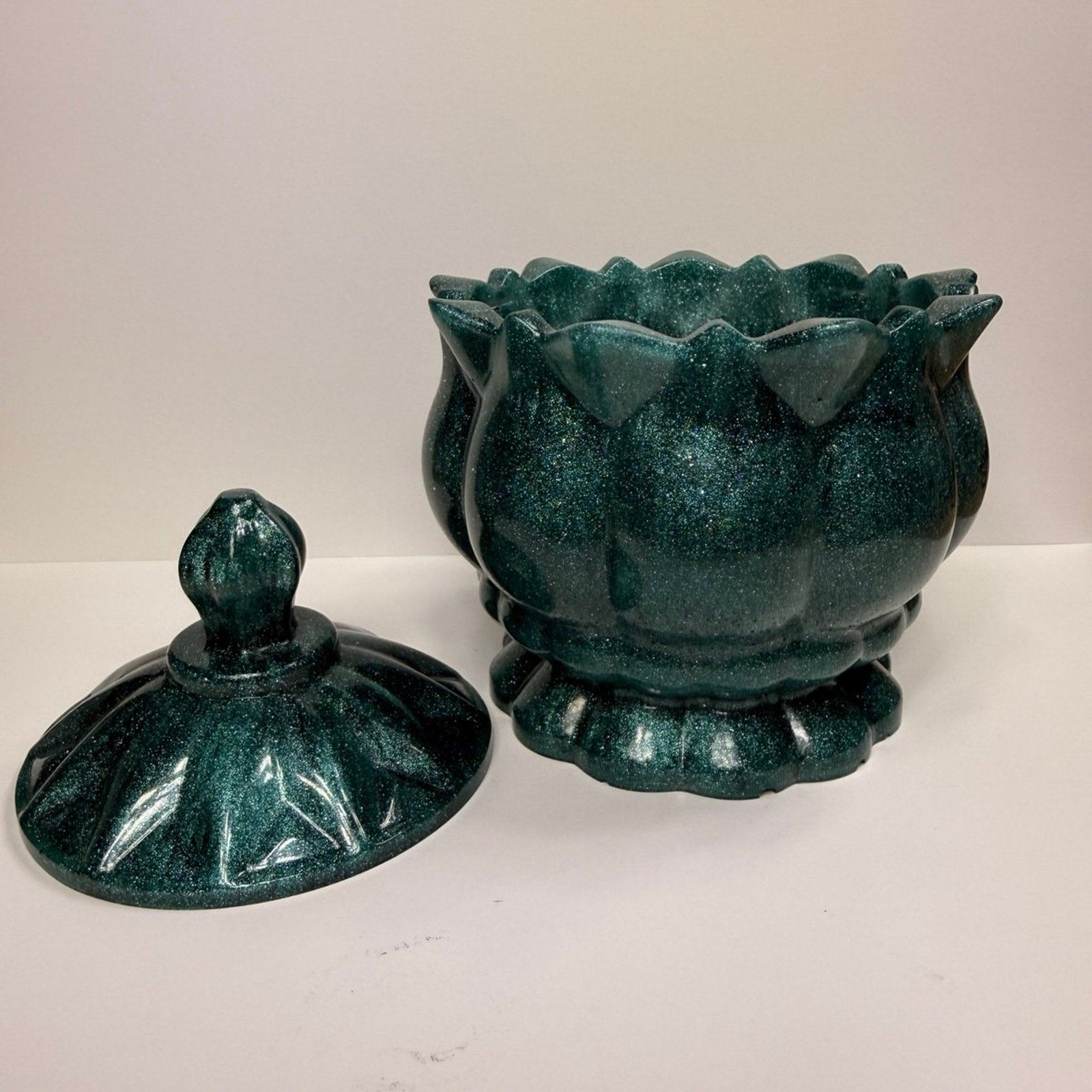 Handcrafted Emerald Resin Jar with Lid Soulkeeper Series ChiliBeanCollection