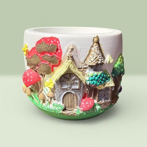 Fairy Cottage Trinket Jar Mushroom House Woodland Decor Whimsical Handcrafted