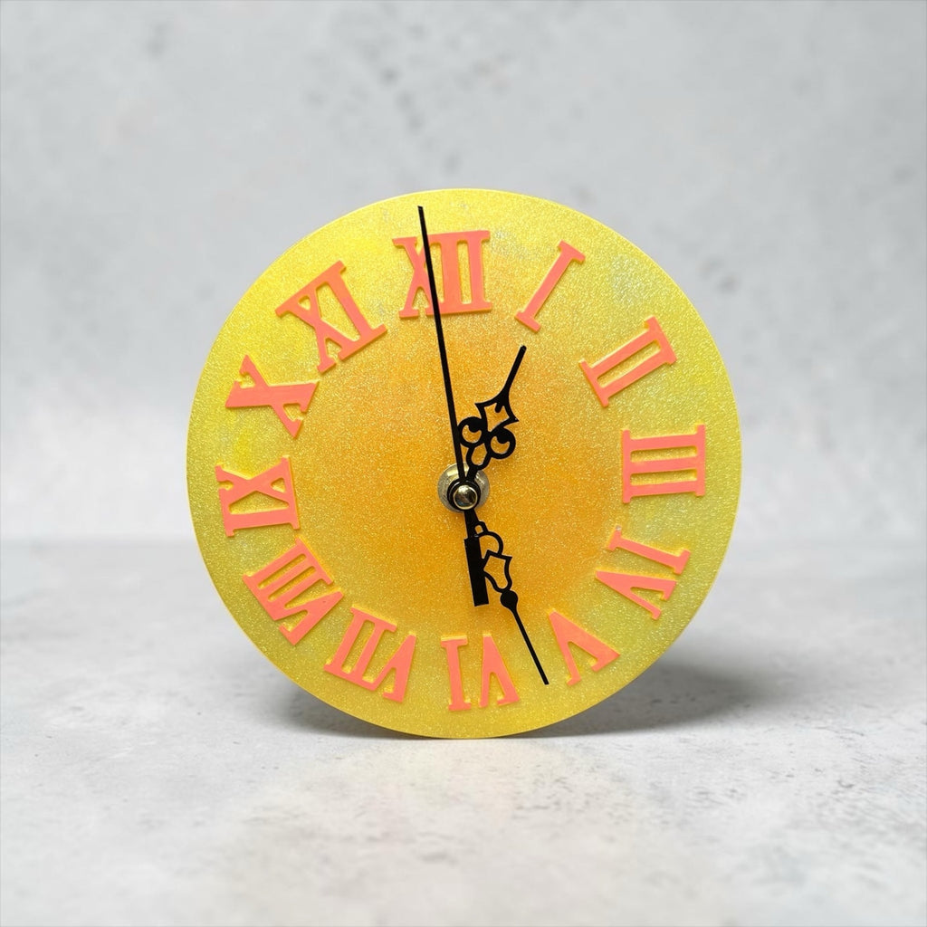 Yellow/Orange Resin Clock | Bright Retro Desk Clock | Functional Art Home Decor