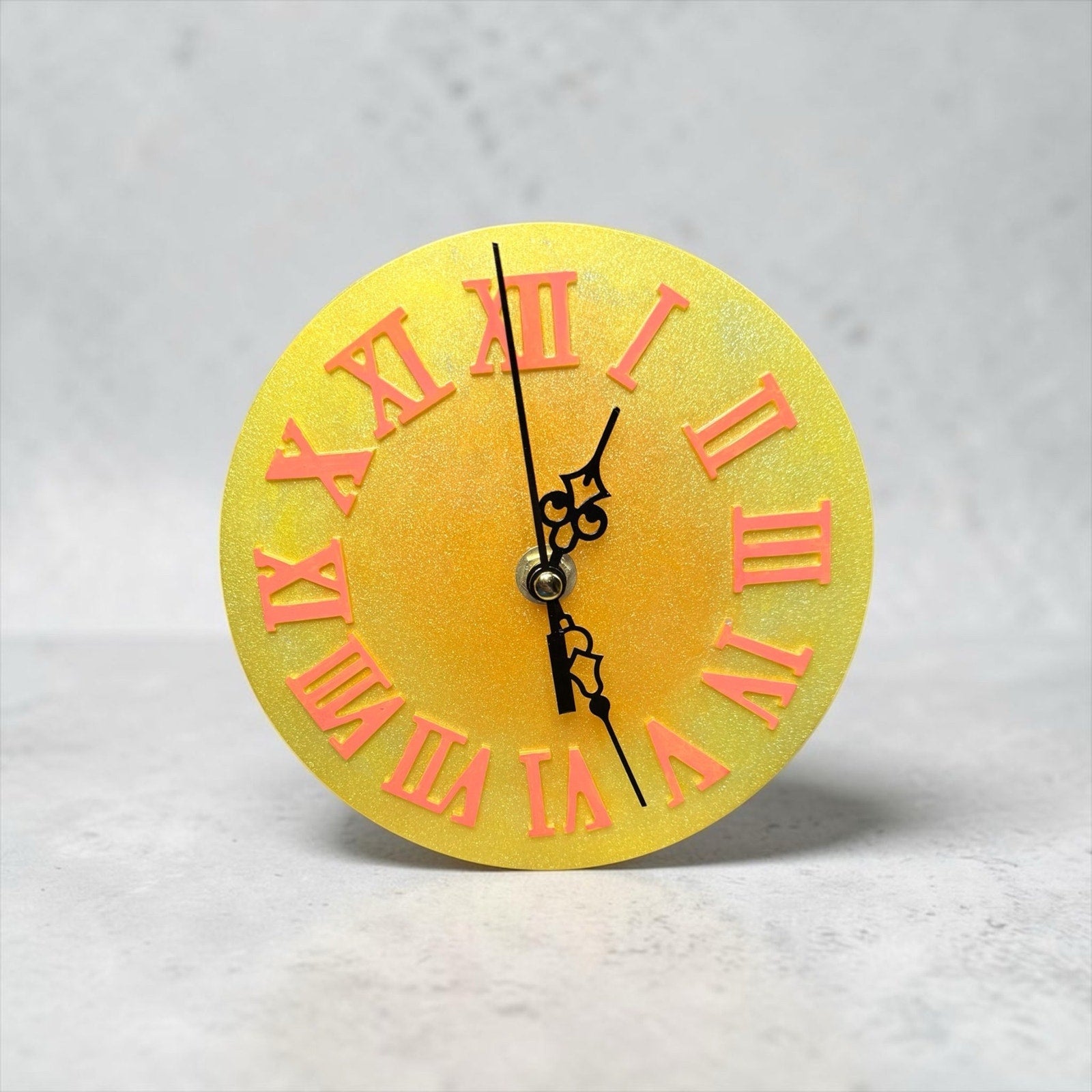 Yellow/Orange Resin Clock | Bright Retro Desk Clock | Functional Art Home Decor