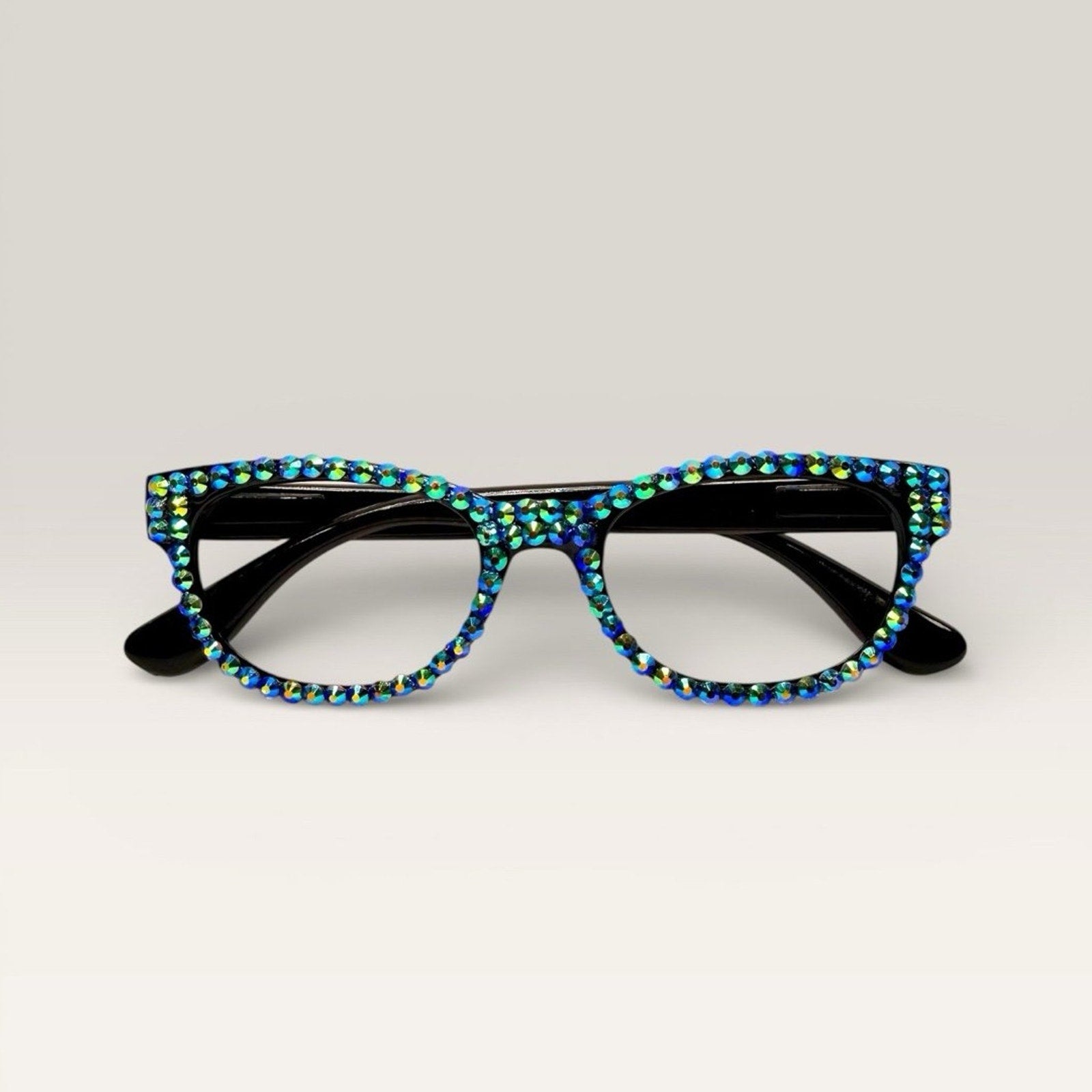 Hand Finished Electric Aura Bling Reading Glasses Blue/Green Rhinestone  2.75