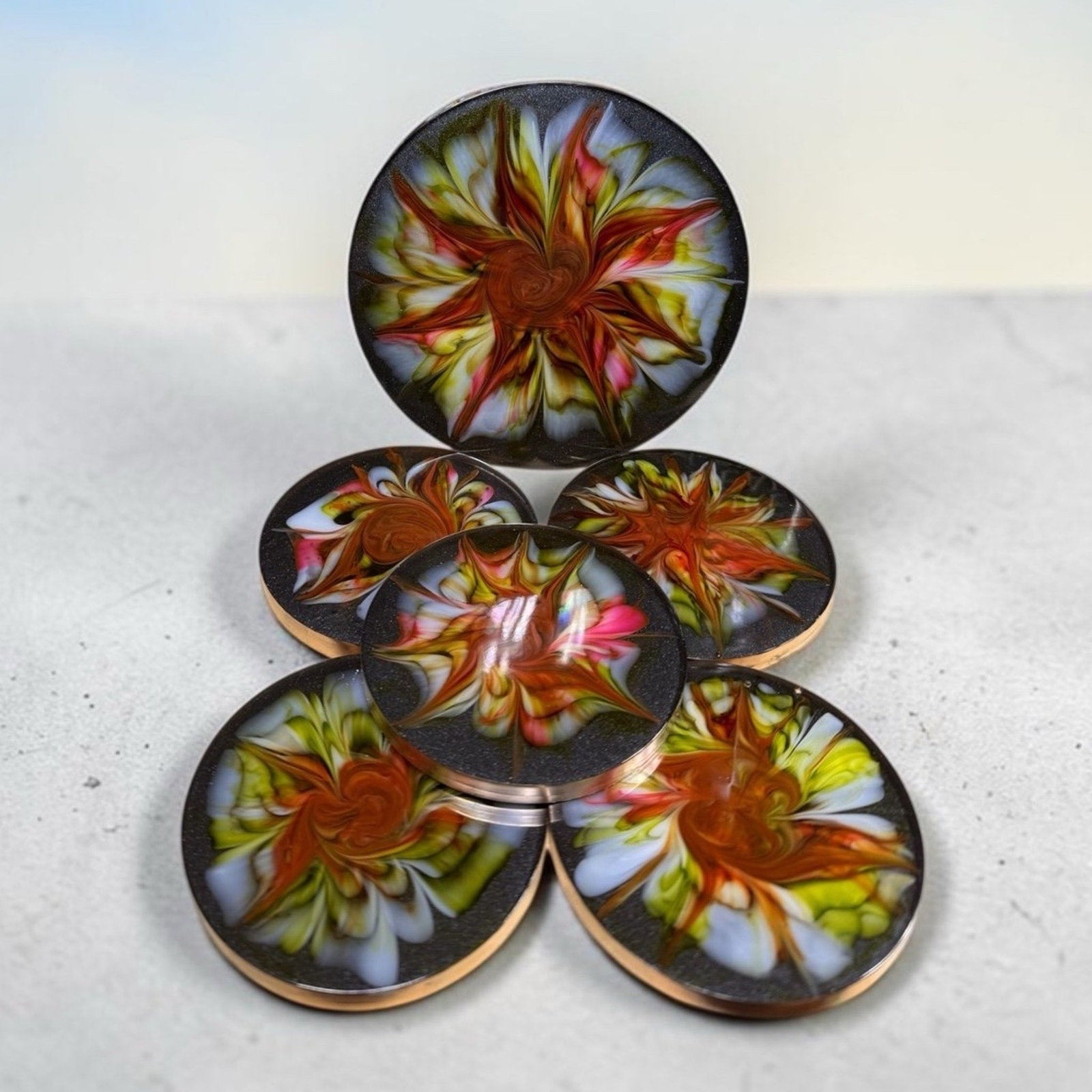 Handcrafted Resin Bloom Coaster Set of 6 | Abstract Floral Art Drink Coasters