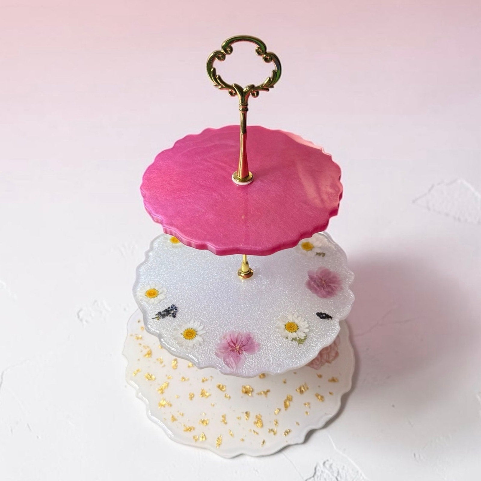 Handmade 3 Tier Resin Tray | Pressed Flower Stand | Jewelry Dessert Tea Party De