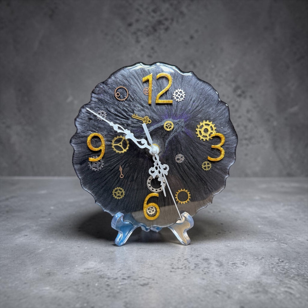Steampunk Clock Gear Wall Decor Black Gold Industrial Handcrafted Epoxy Resin