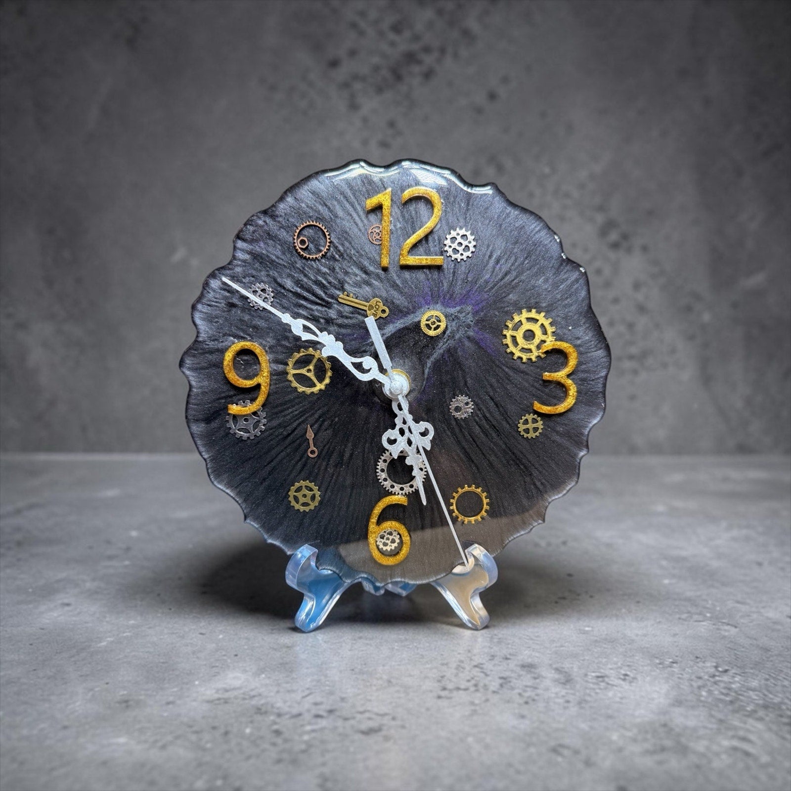 Steampunk Clock Gear Wall Decor Black Gold Industrial Handcrafted Epoxy Resin