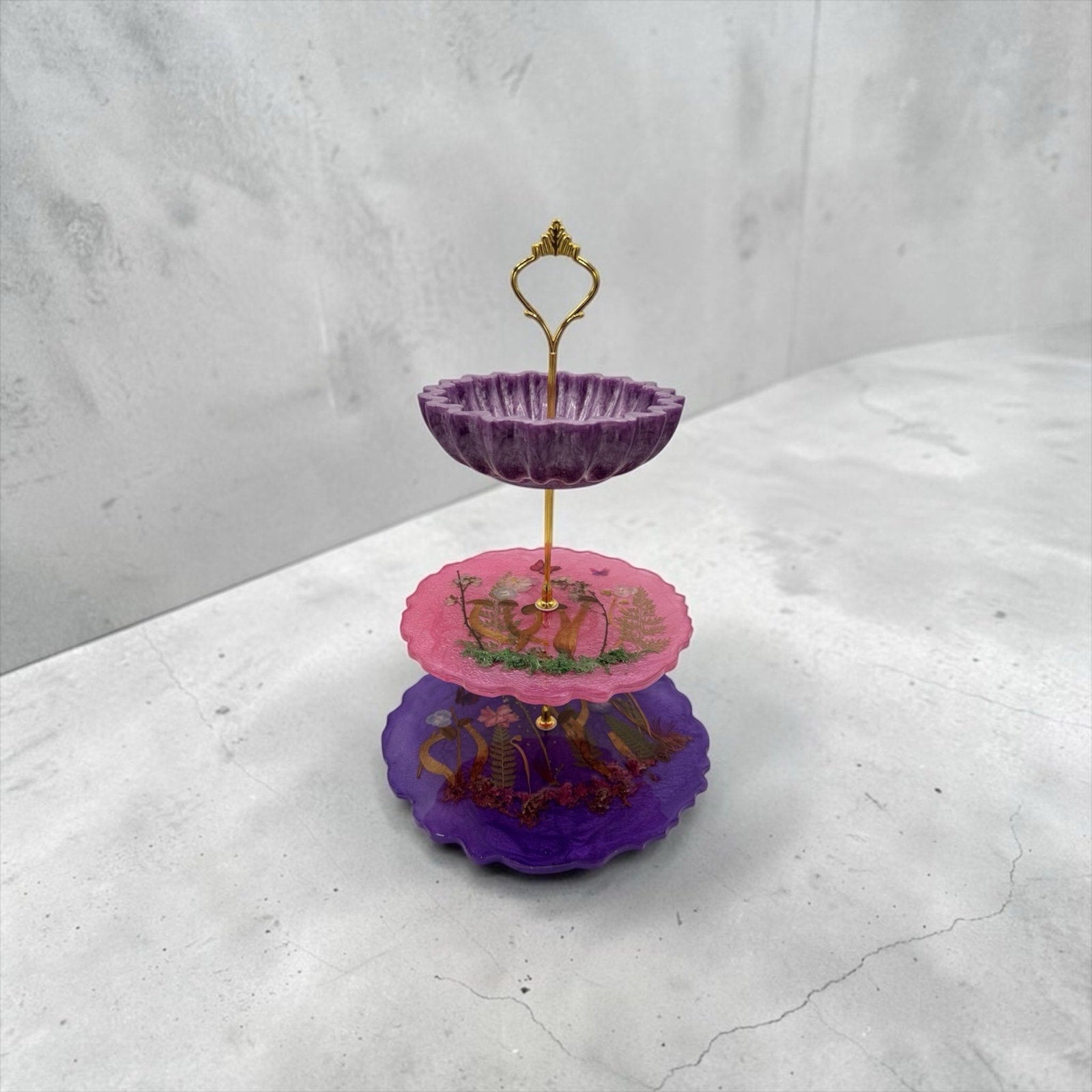 Hidden Grove Tiered Stand | Handcrafted Woodland Resin Display Tray | Botanical