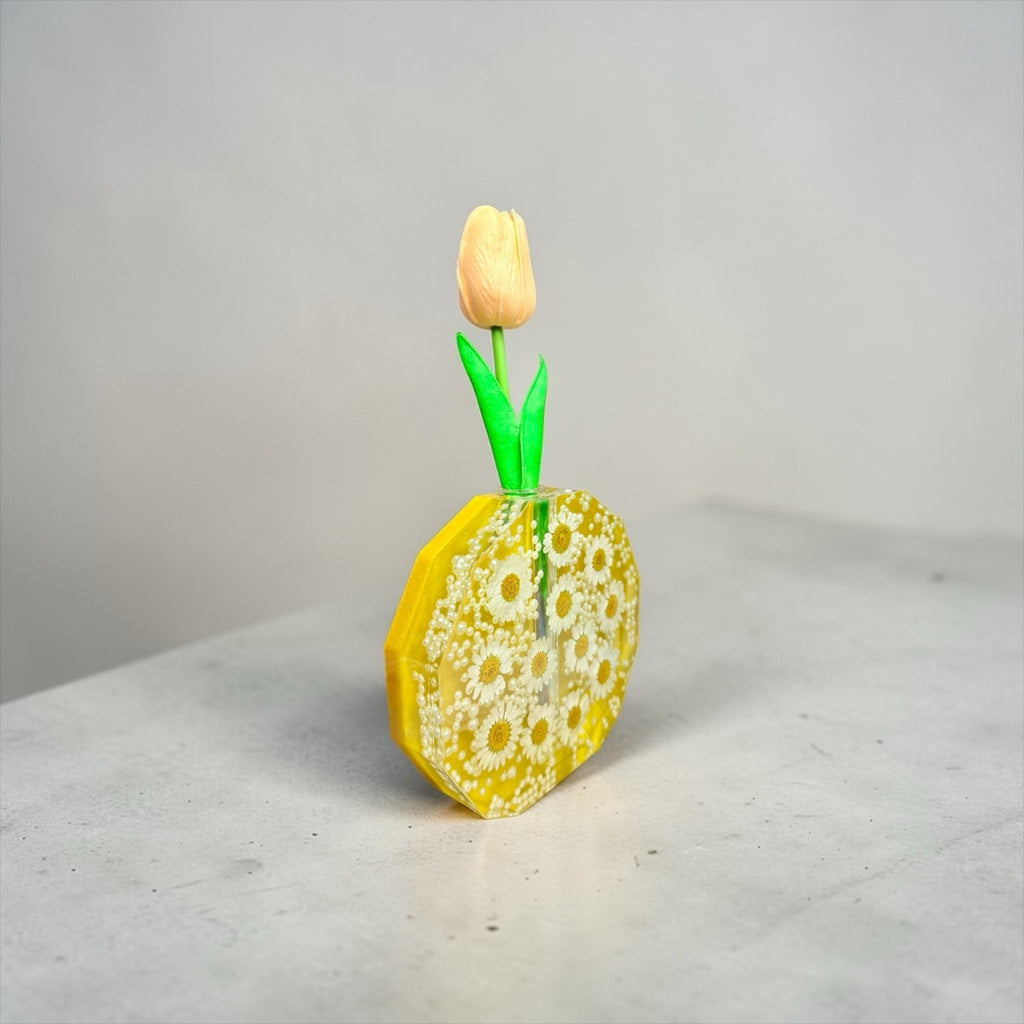 Handcrafted Epoxy Resin Daisy Bud Vase • Yellow Floral Mini Vase Decor