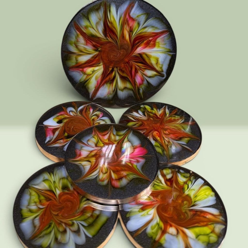 Handcrafted Resin Bloom Coaster Set of 6 | Abstract Floral Art Drink Coasters