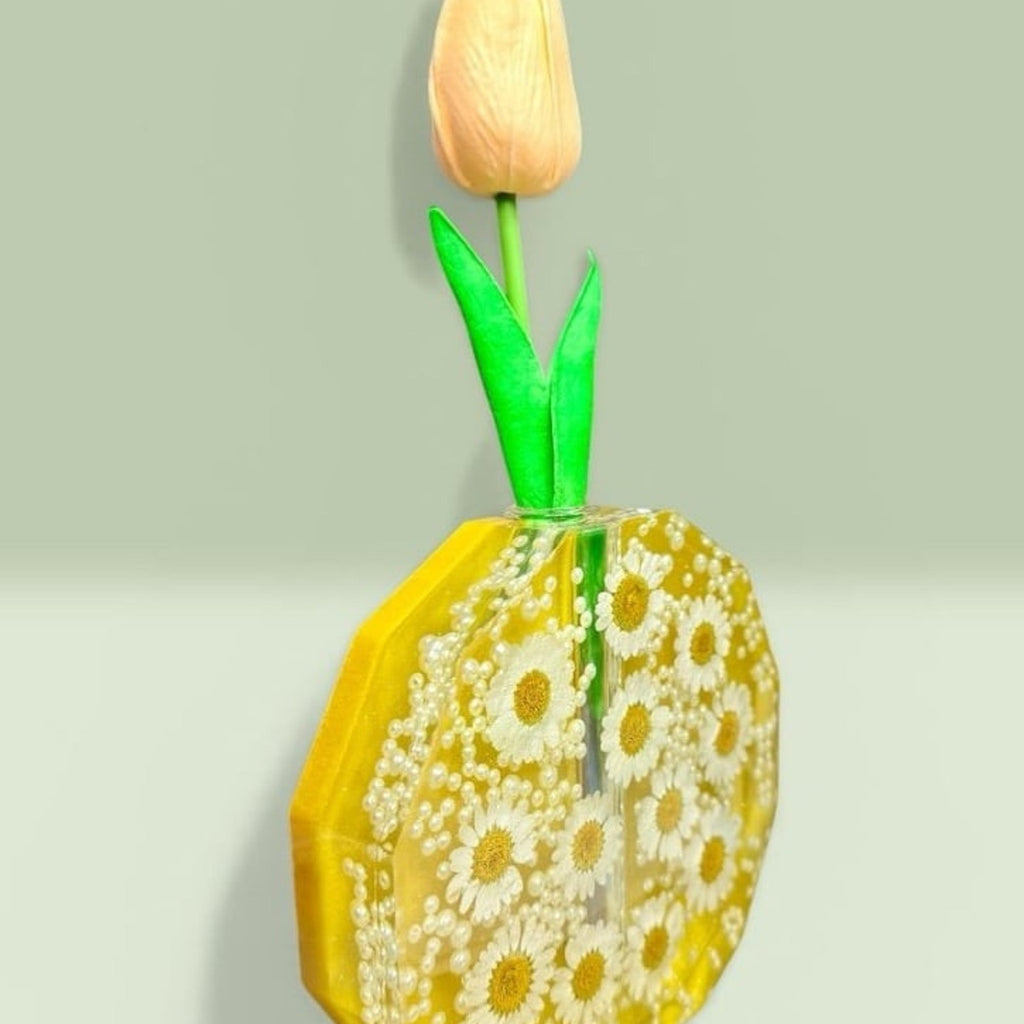 Handcrafted Epoxy Resin Daisy Bud Vase • Yellow Floral Mini Vase Decor