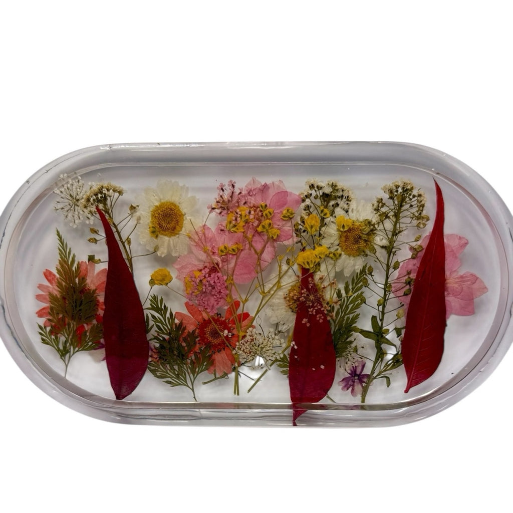 Handmade Floral Resin Trinket Tray | Real Pressed Flower Dish | Jewelry Tray