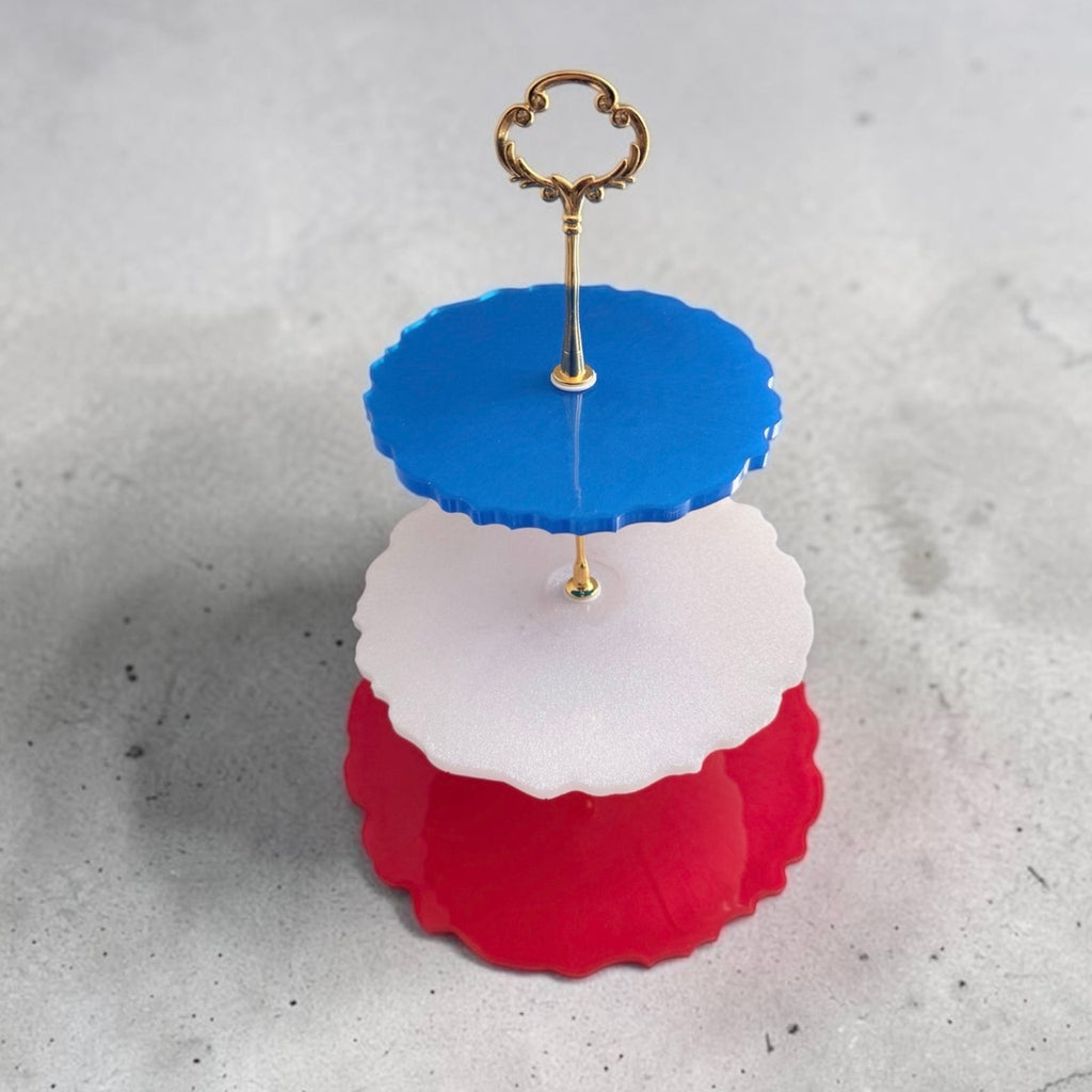 Patriotic Red White and Blue Handcrafted Resin Tier Tray Holiday Gift Summer