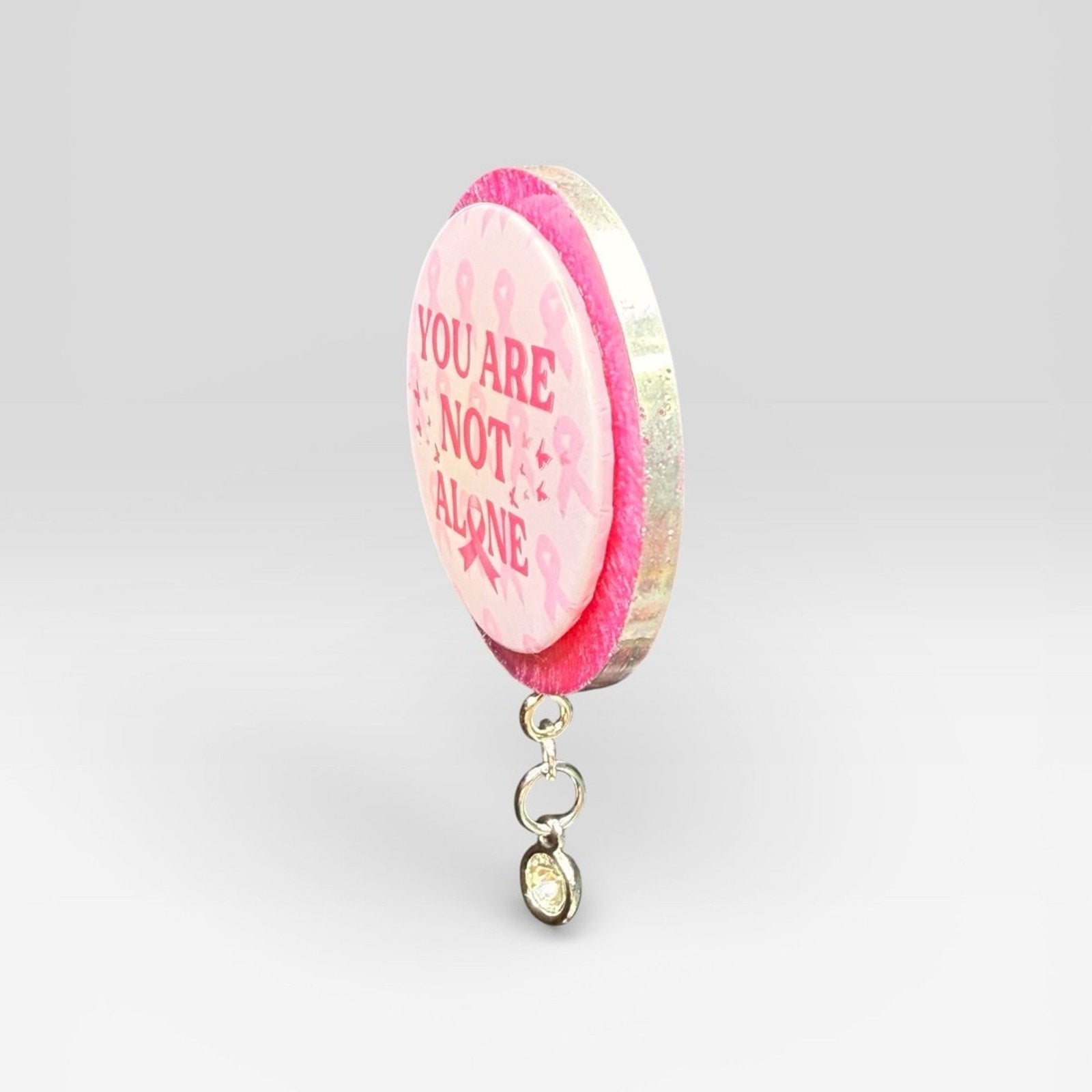 Handcrafted Resin Breast Cancer Support Magnet You Are Not Alone Gift w/ Bead